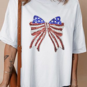 Sequin Patriotic Bow Oversized Tee
