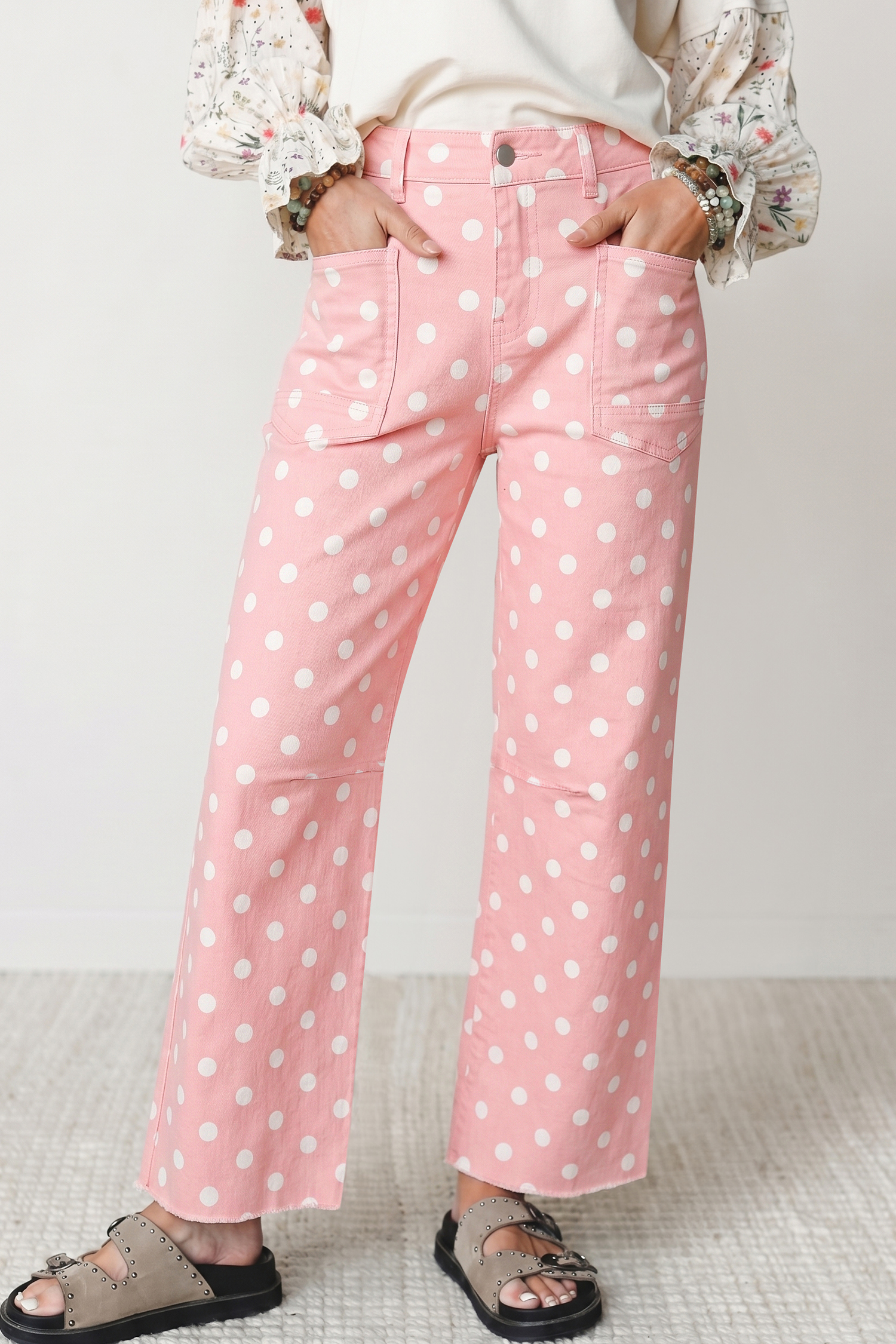Sky Blue Polka Dot Casual Slim Fit Jeans - Image 15