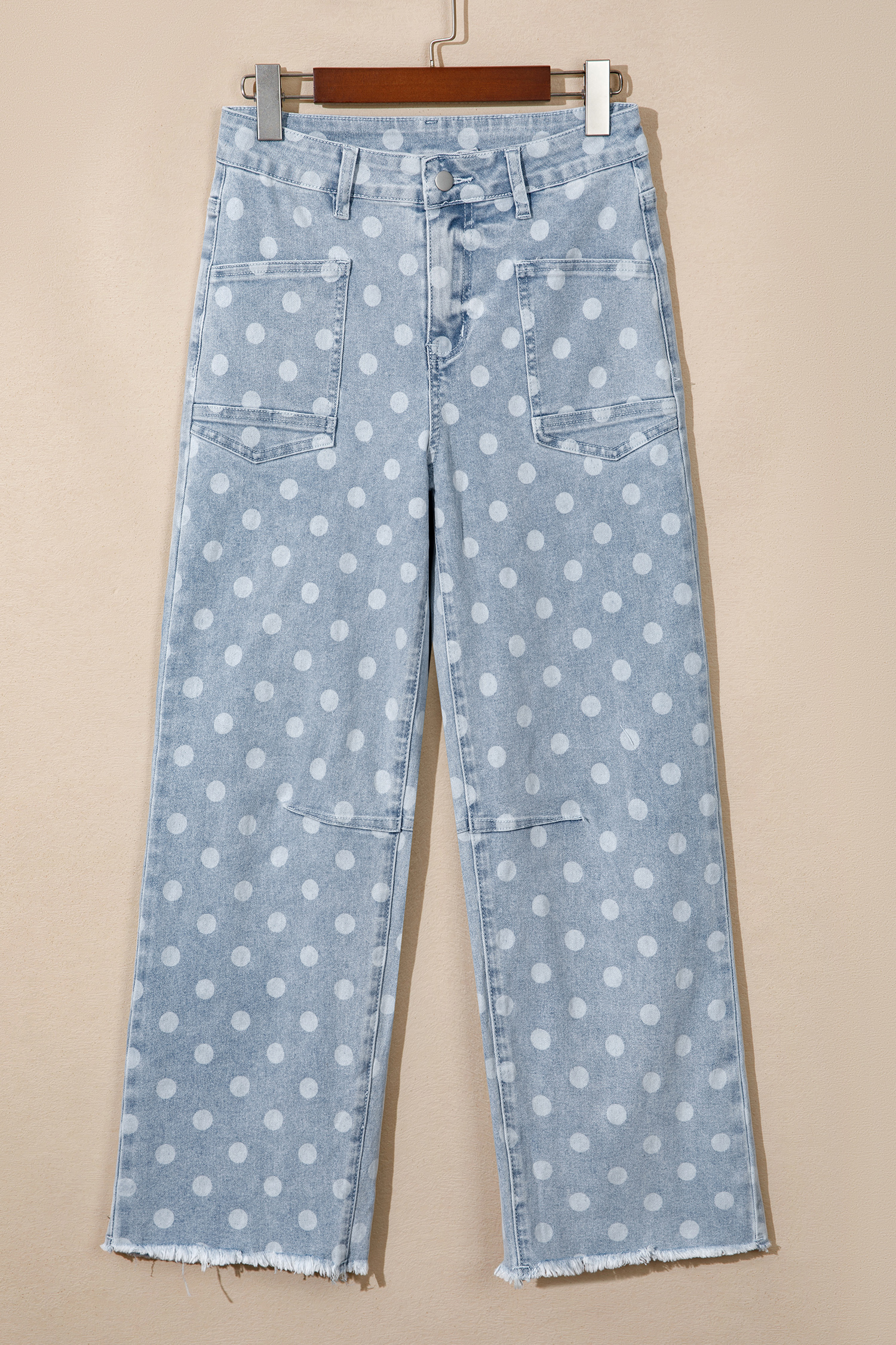 Sky Blue Polka Dot Casual Slim Fit Jeans - Image 4