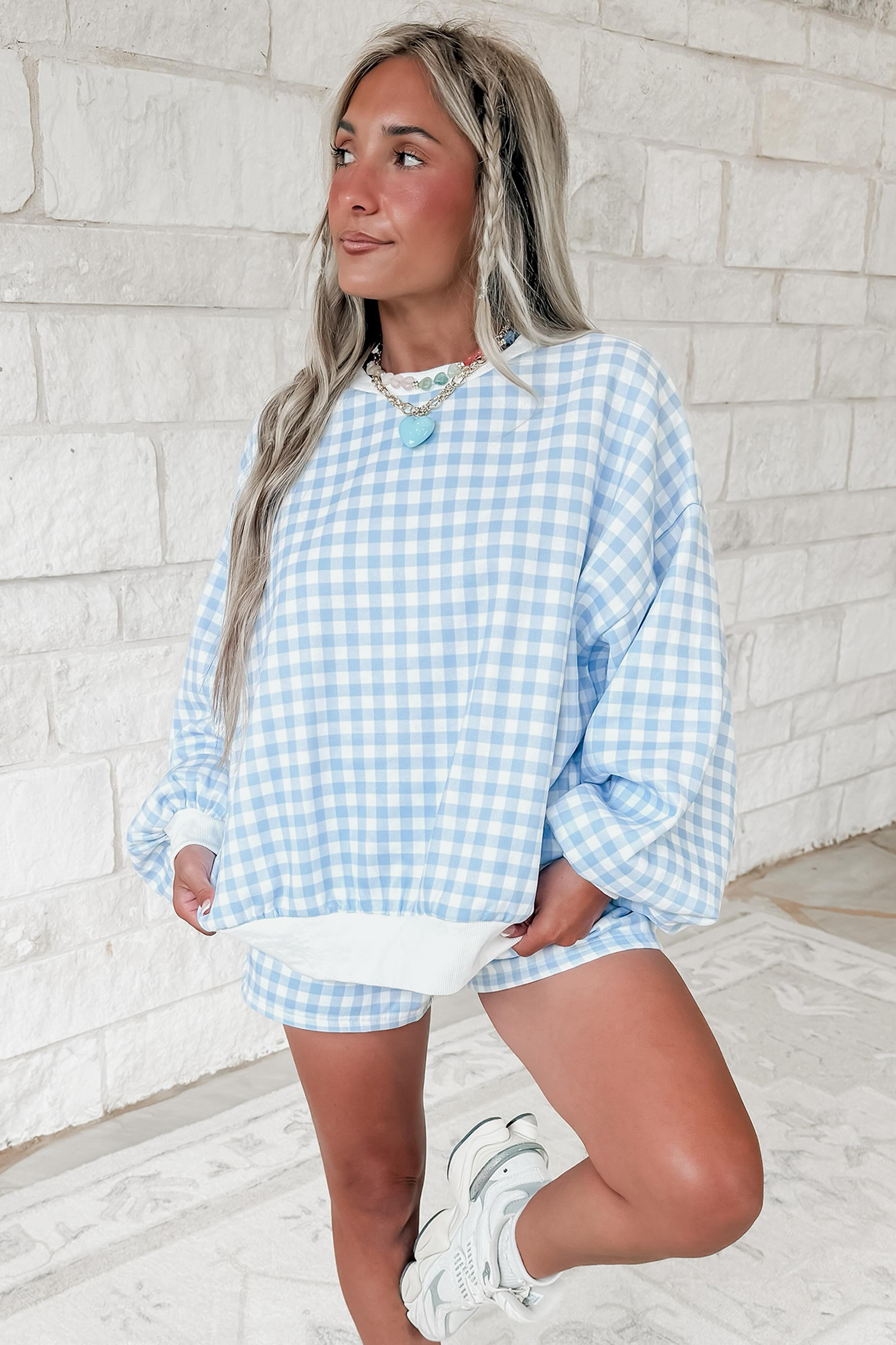 Yellow Plaid Baggy Pullover Drawstring Casual Shorts 2pcs Outfit - Imagen 17
