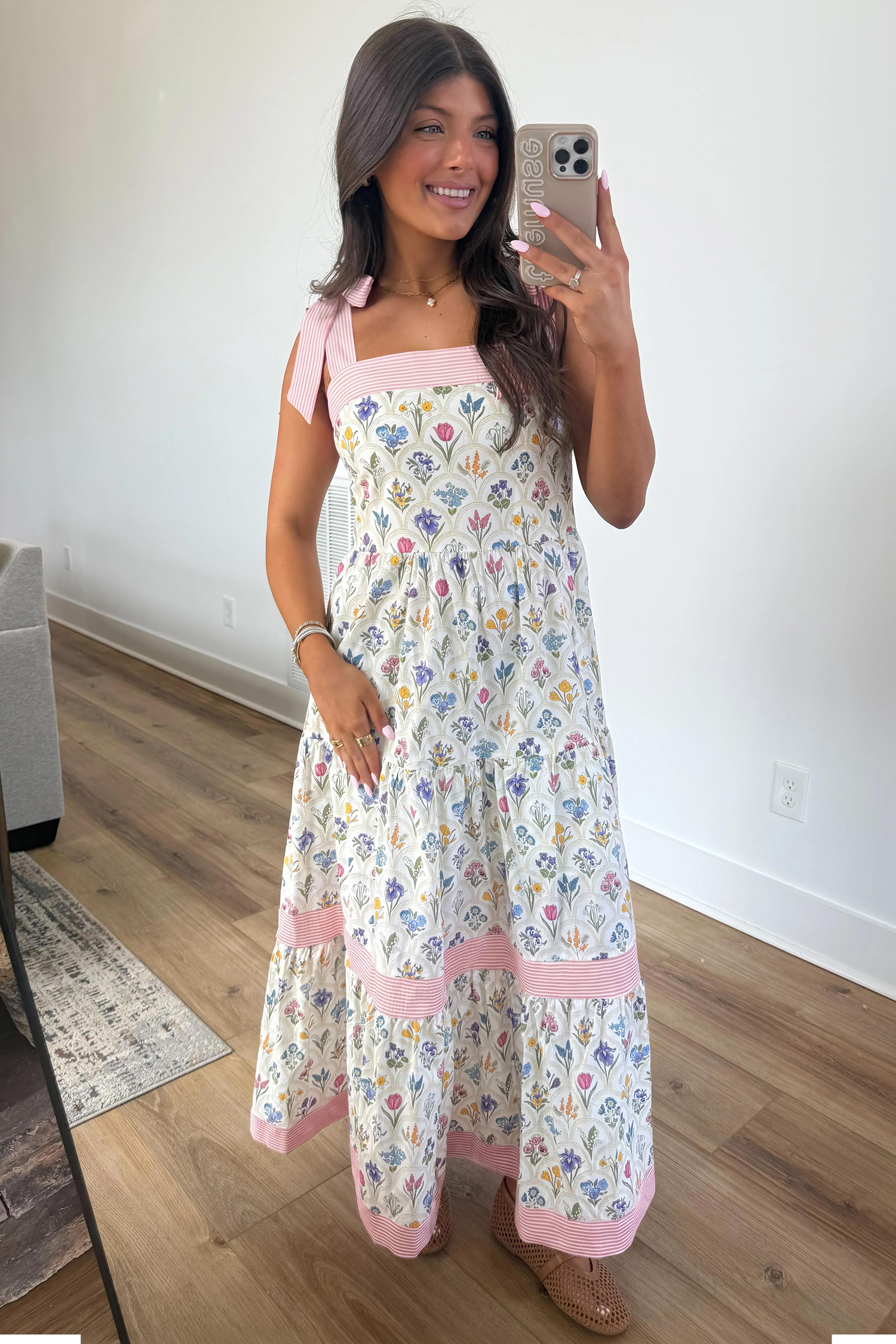 Multicolour Floral Print Striped Detail Knot Straps Maxi Dress - Image 4