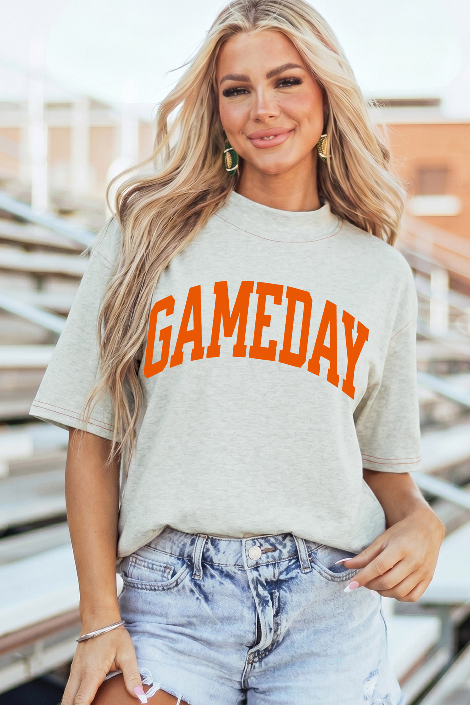 Light Grey GAME DAY/ FOOTBALL Double Side Printed Seam Detail Loose Tee - Image 2