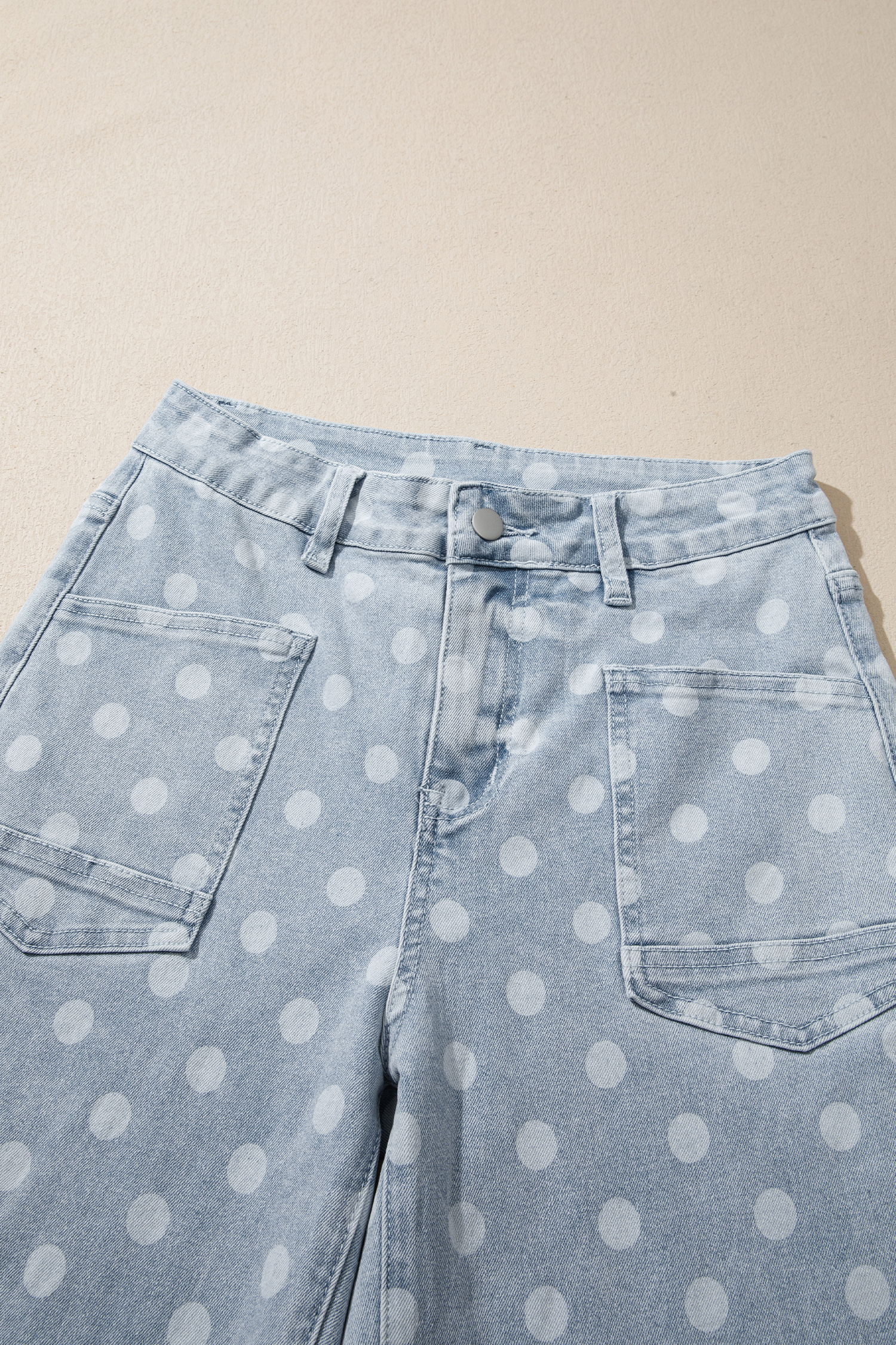 Sky Blue Polka Dot Casual Slim Fit Jeans - Image 6