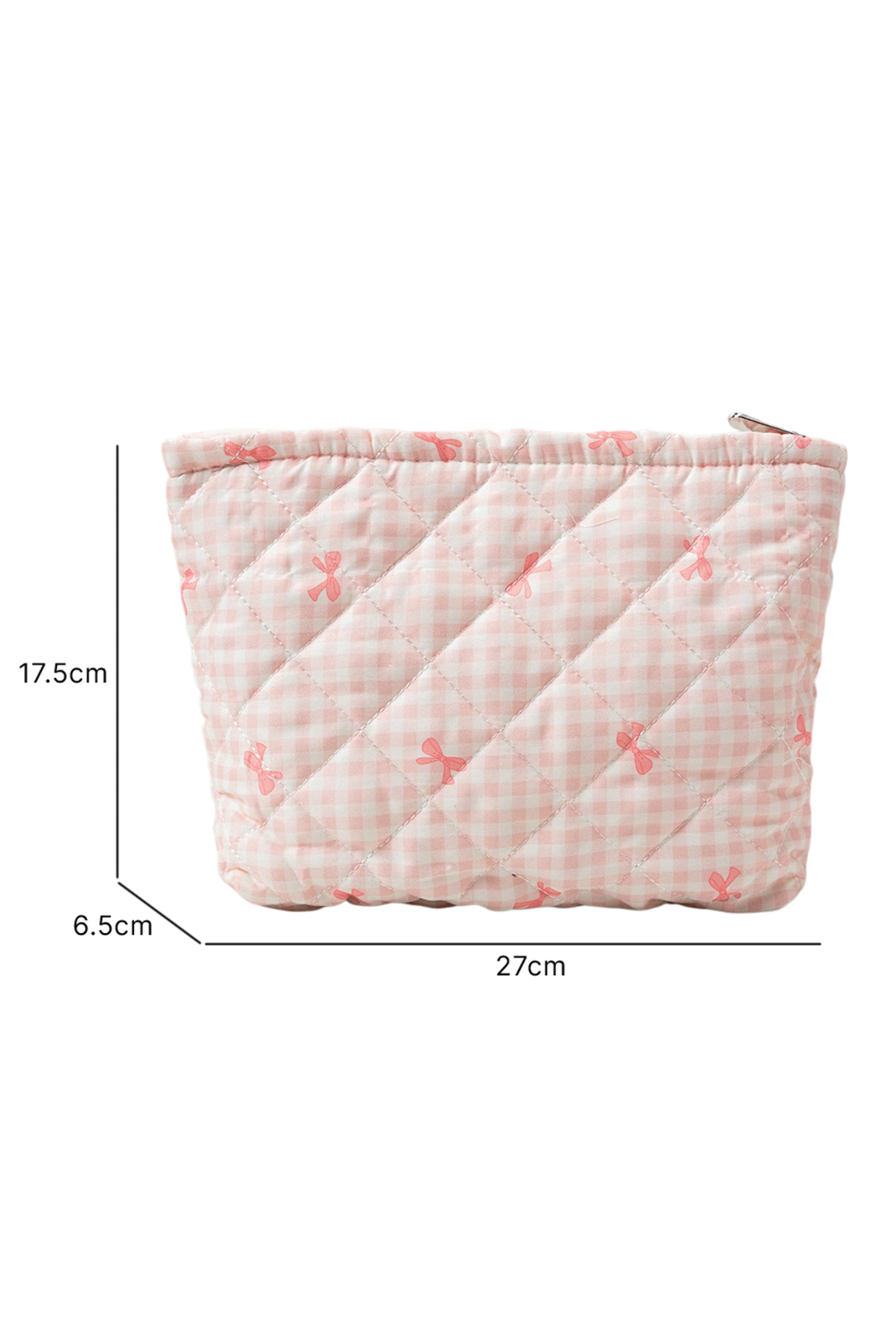 White Bow Knot Print Zipper Quilted Large Cosmetic Bag - Image 6