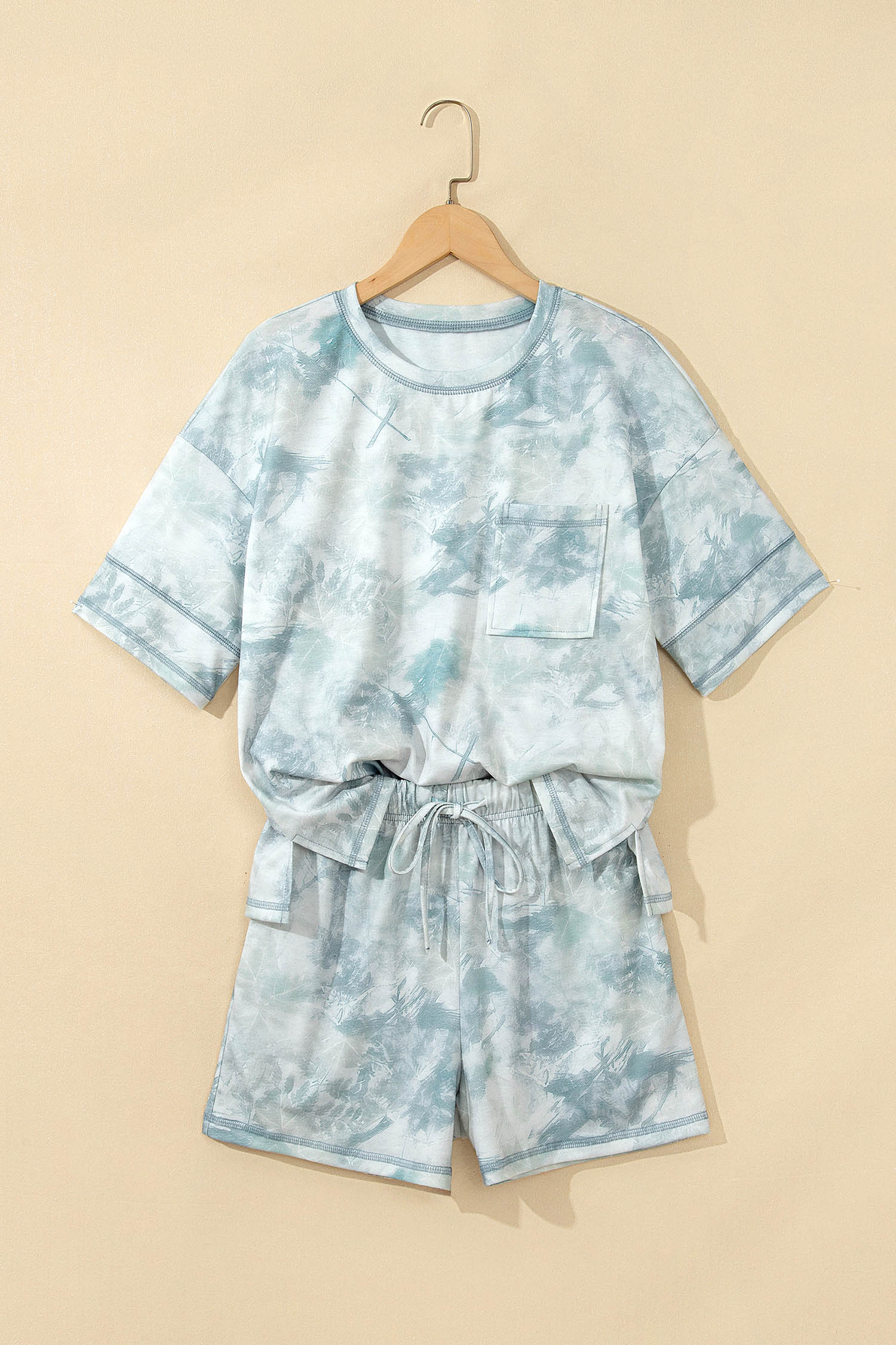 Green Casual Camouflage Short Sleeve Elastic Waist 2pcs Set - Image 3