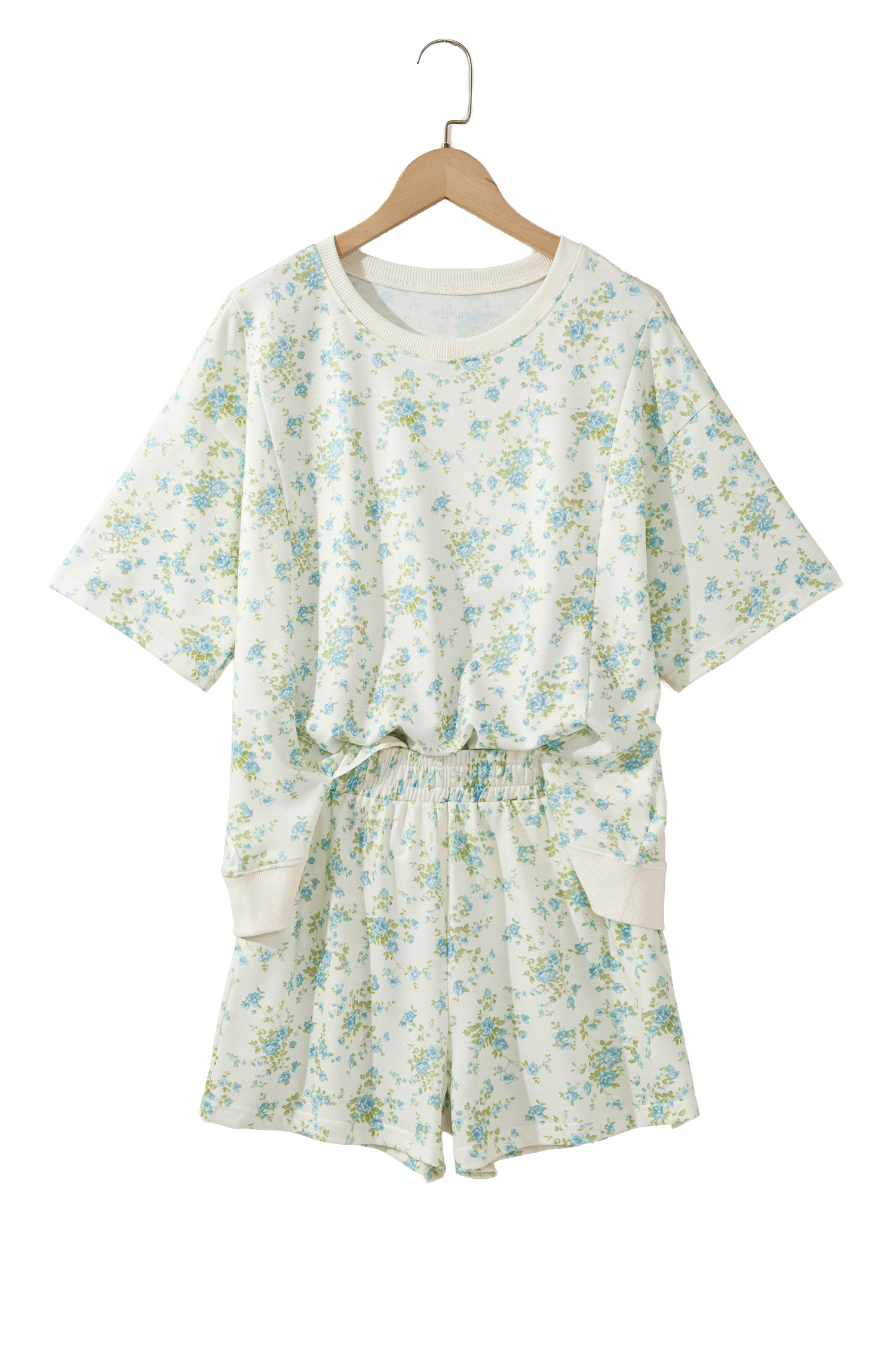 Pink Floral Print Short Sleeve Elastic Waist Pocket Two Piece Set - Imagen 17