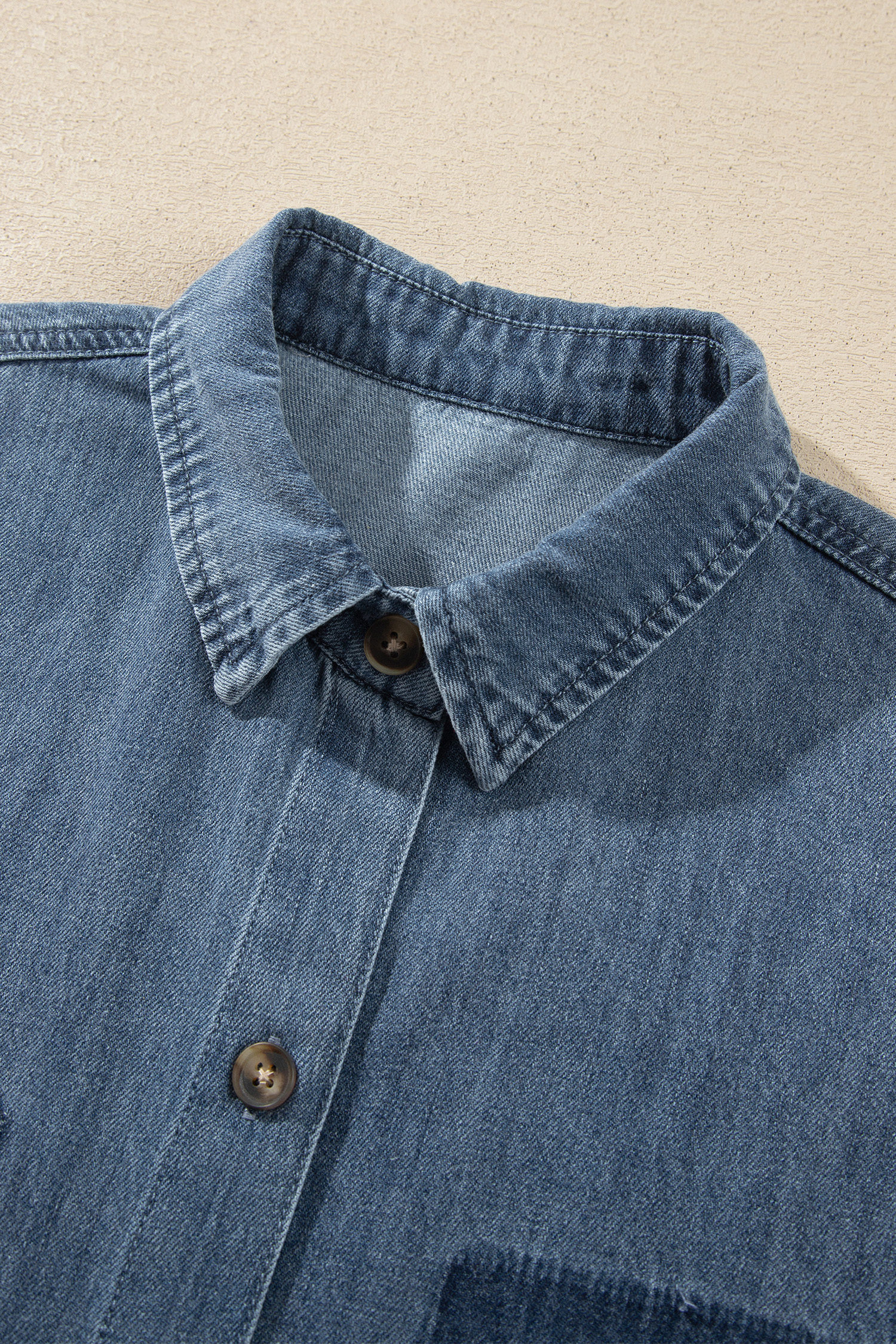 Sky Blue Color Block Pocket Detail Casual Button Down Denim Shirt - Image 8
