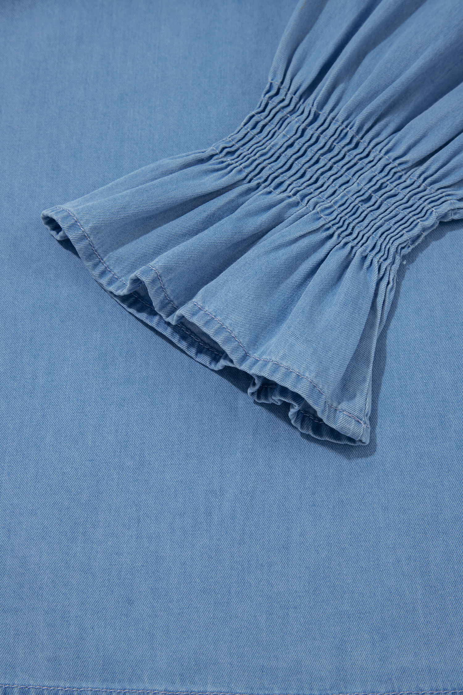 Beau Blue Western Ruffle V Neck Long Sleeve Chambray Blouse - Image 10