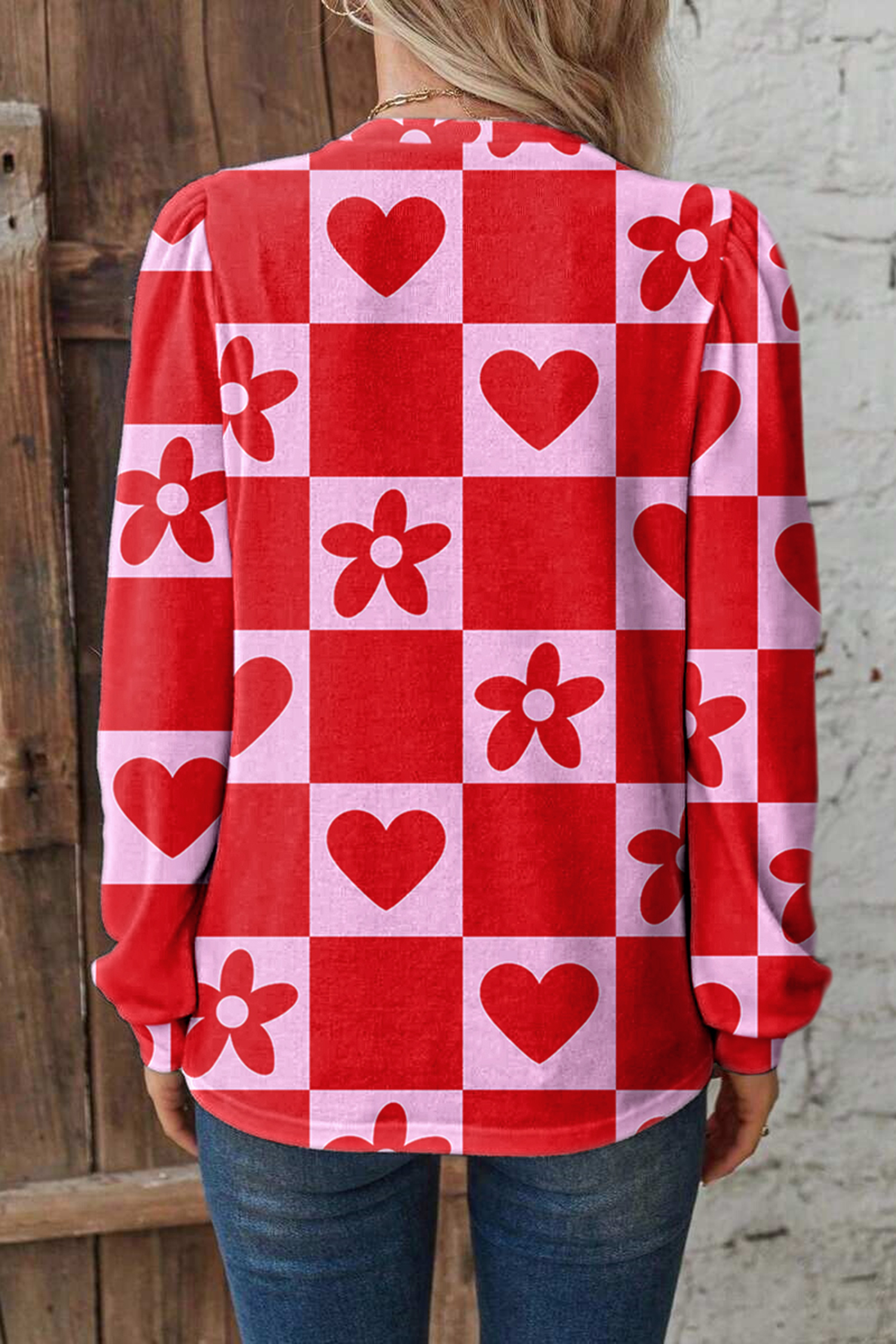 Red Dotted Heart Festive Valentine Blouse - Imagen 2