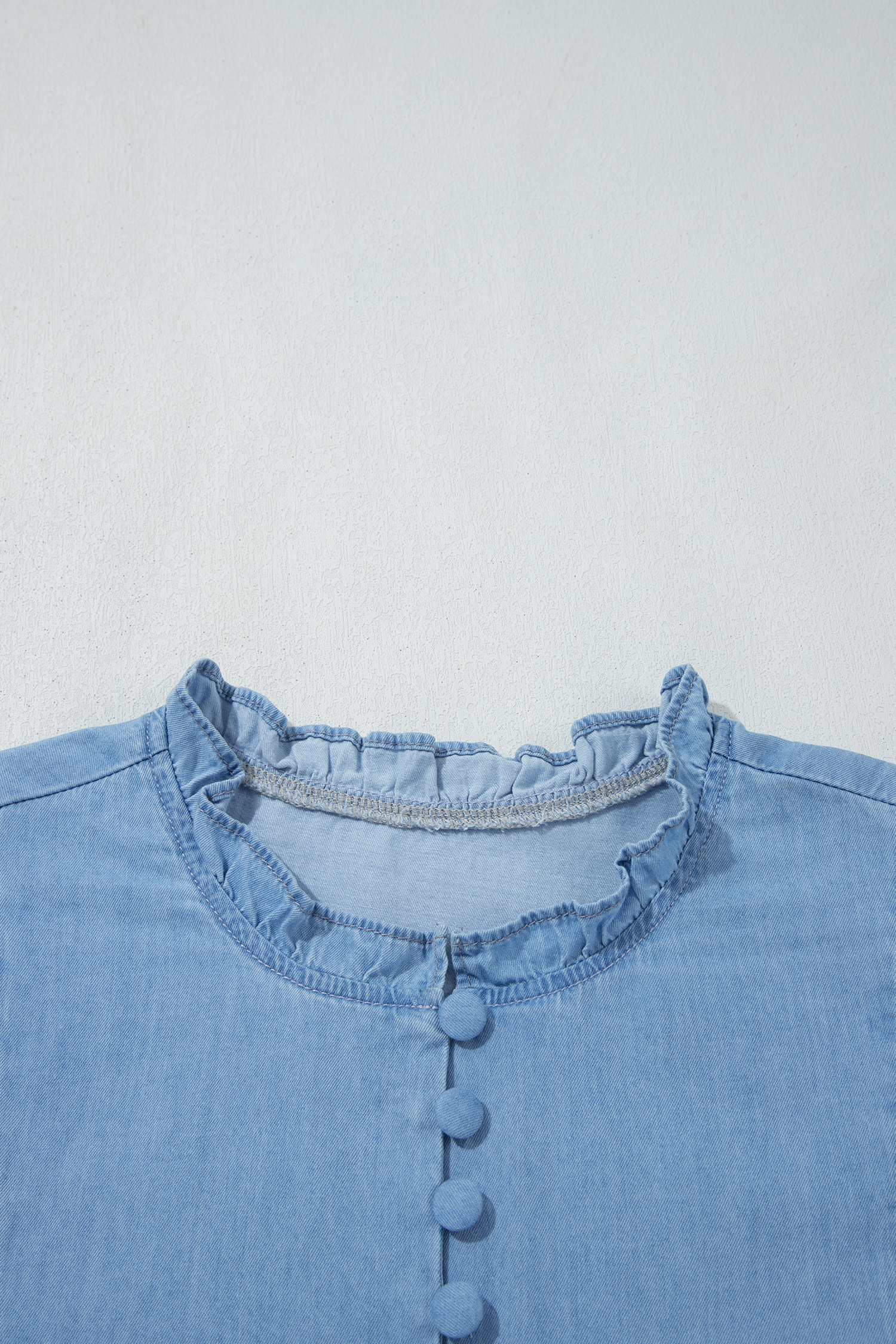 Beau Blue Western Ruffle V Neck Long Sleeve Chambray Blouse - Image 13