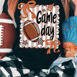 Black Casual Game Day Football Striped Tee