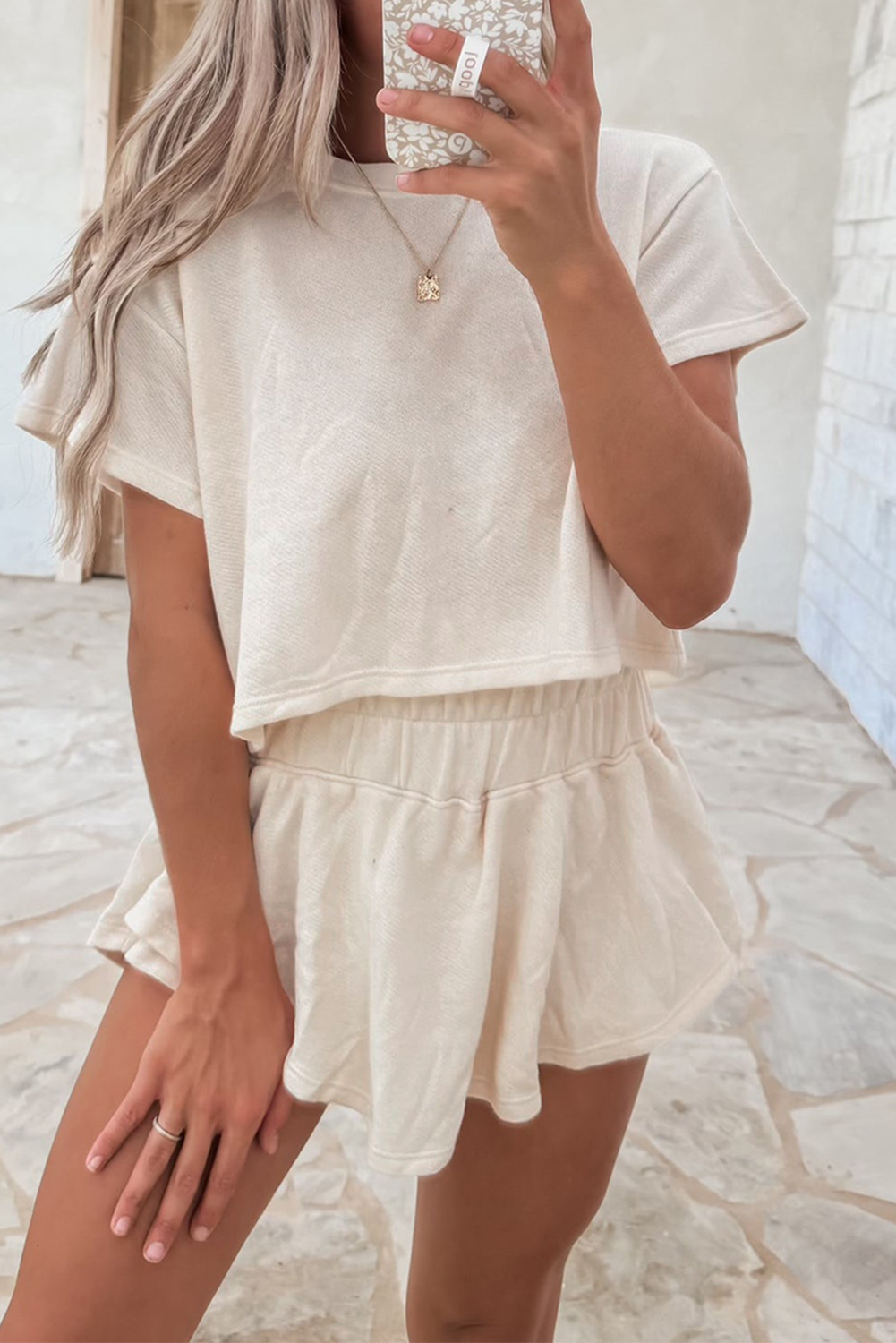 Blossom 2pcs Cropped Tee and Ruffle High Waist Skort Set - Image 4