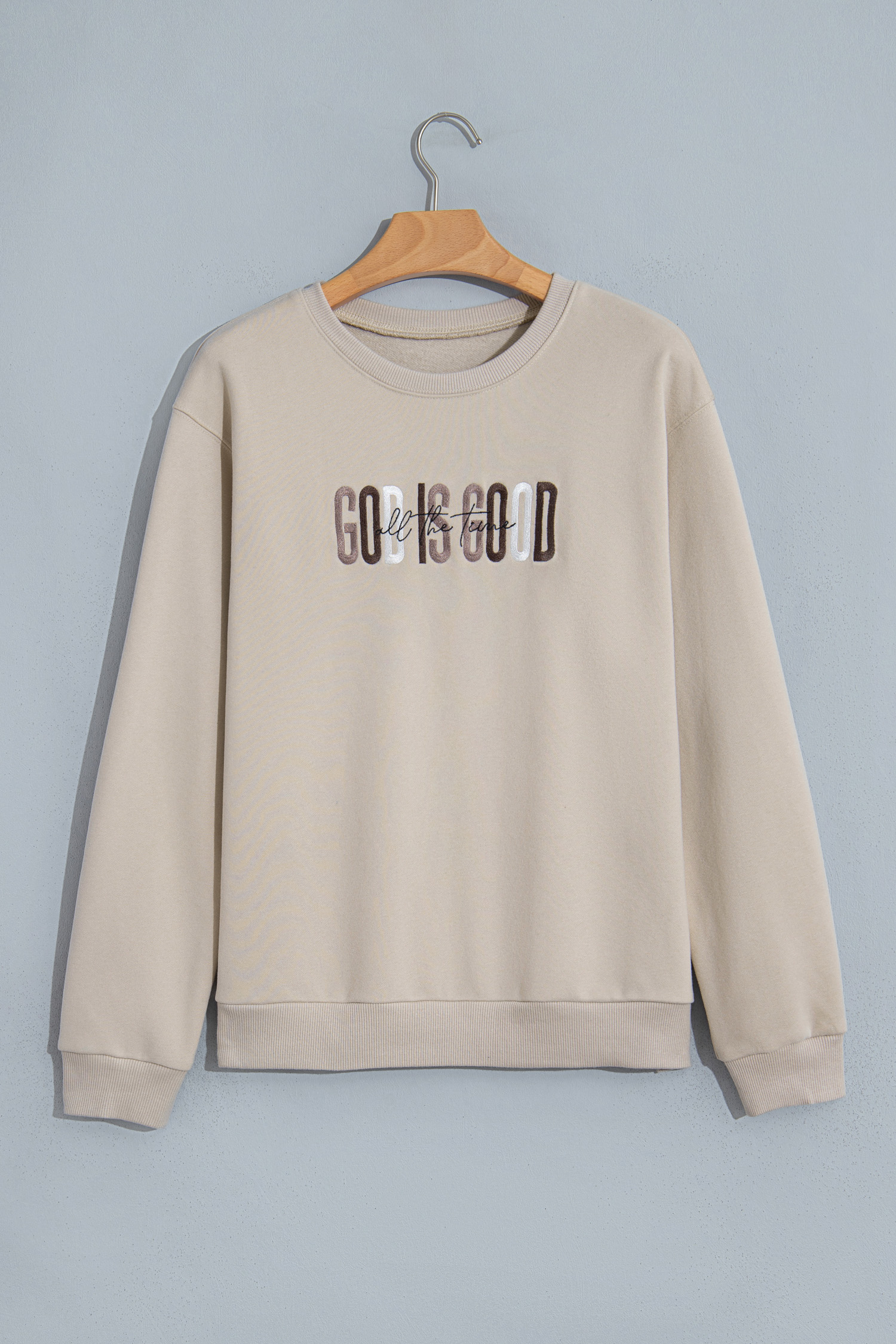 Jet Stream GOD IS GOOD Western Embroidered Letter Crewneck Pullover Sweatshirt - Image 7