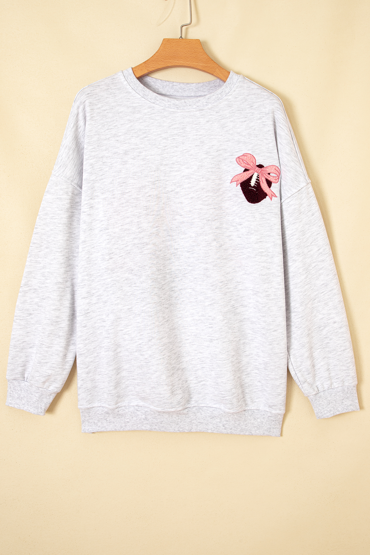 Light Grey Embroidered Football Bow Back Long Sleeve Sweatshirt - Image 4