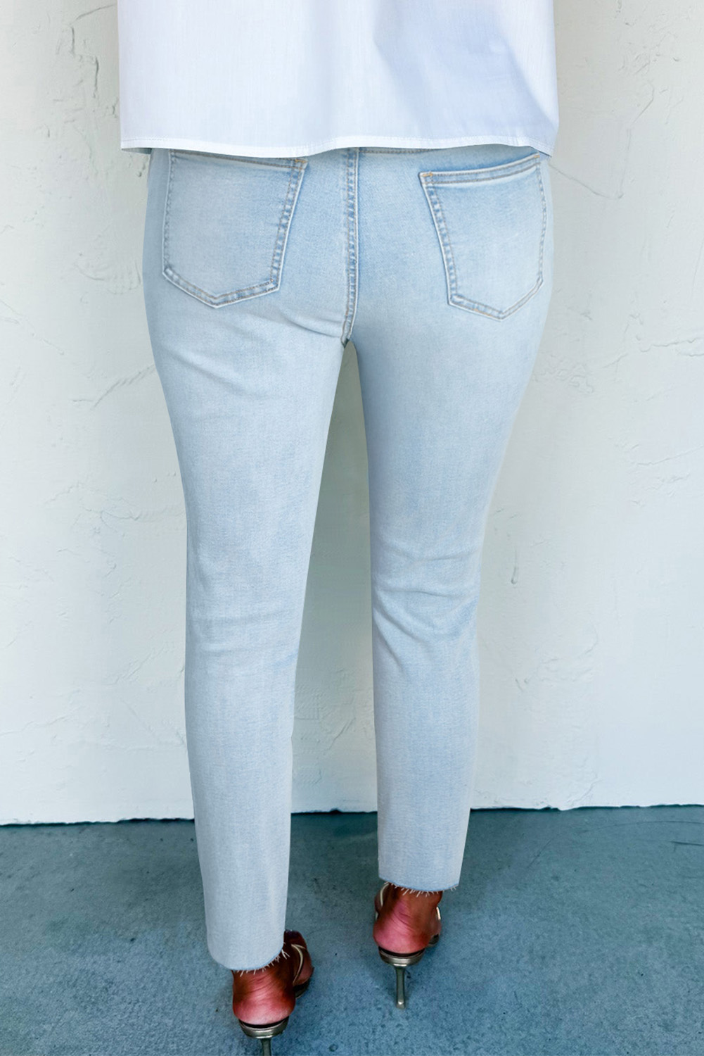 Beau Blue Mid Rise Ankle-Length Distressed Skinny Jeans - Imagen 2