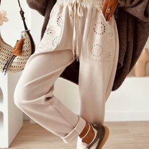 Jet Stream Embroidered Patched Pockets Drawstring Pants