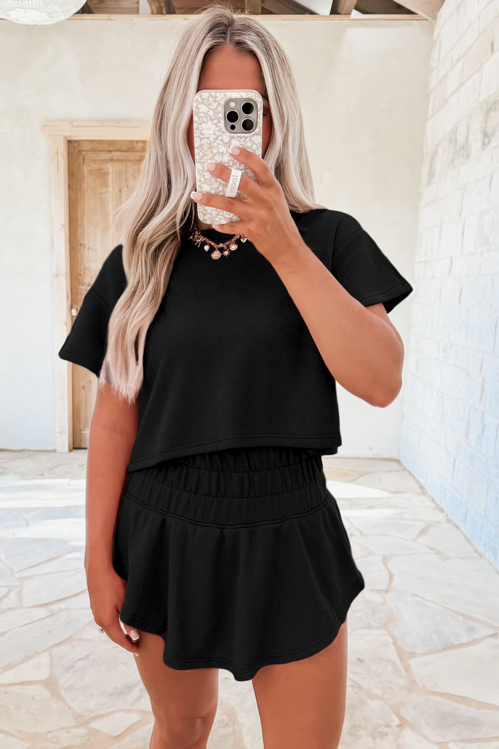 Blossom 2pcs Cropped Tee and Ruffle High Waist Skort Set - Image 9