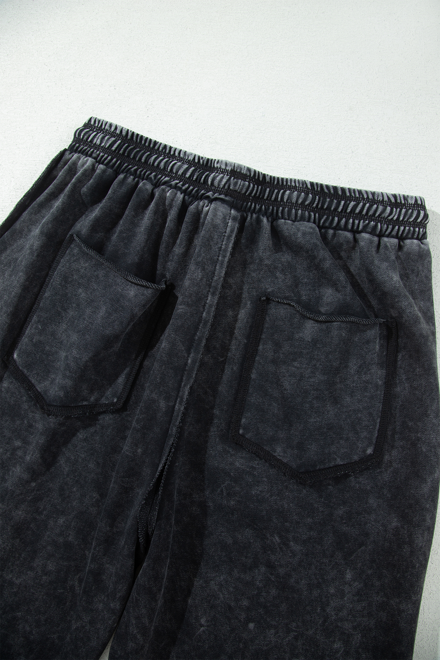 Black Mineral Wash Raw Seam Drawstring Elastic Waist Barrel Pants - Image 7