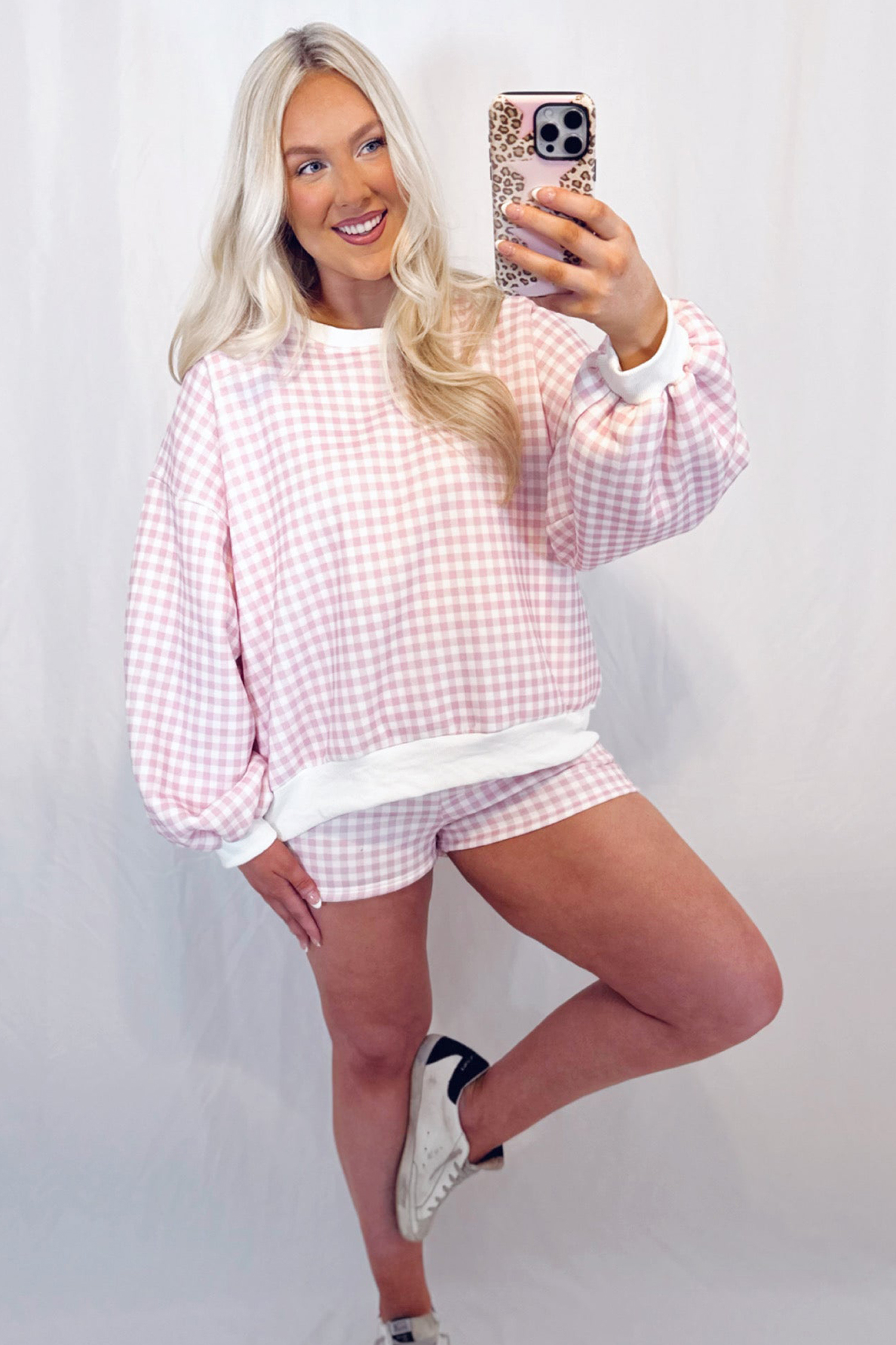 Yellow Plaid Baggy Pullover Drawstring Casual Shorts 2pcs Outfit - Imagen 3