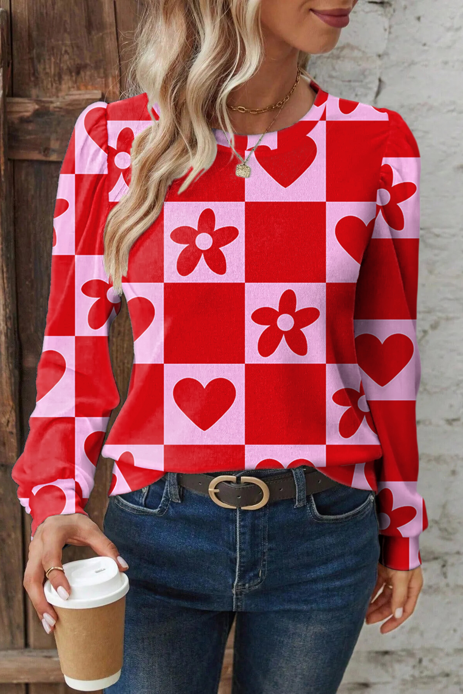 Red Dotted Heart Festive Valentine Blouse - Imagen 3