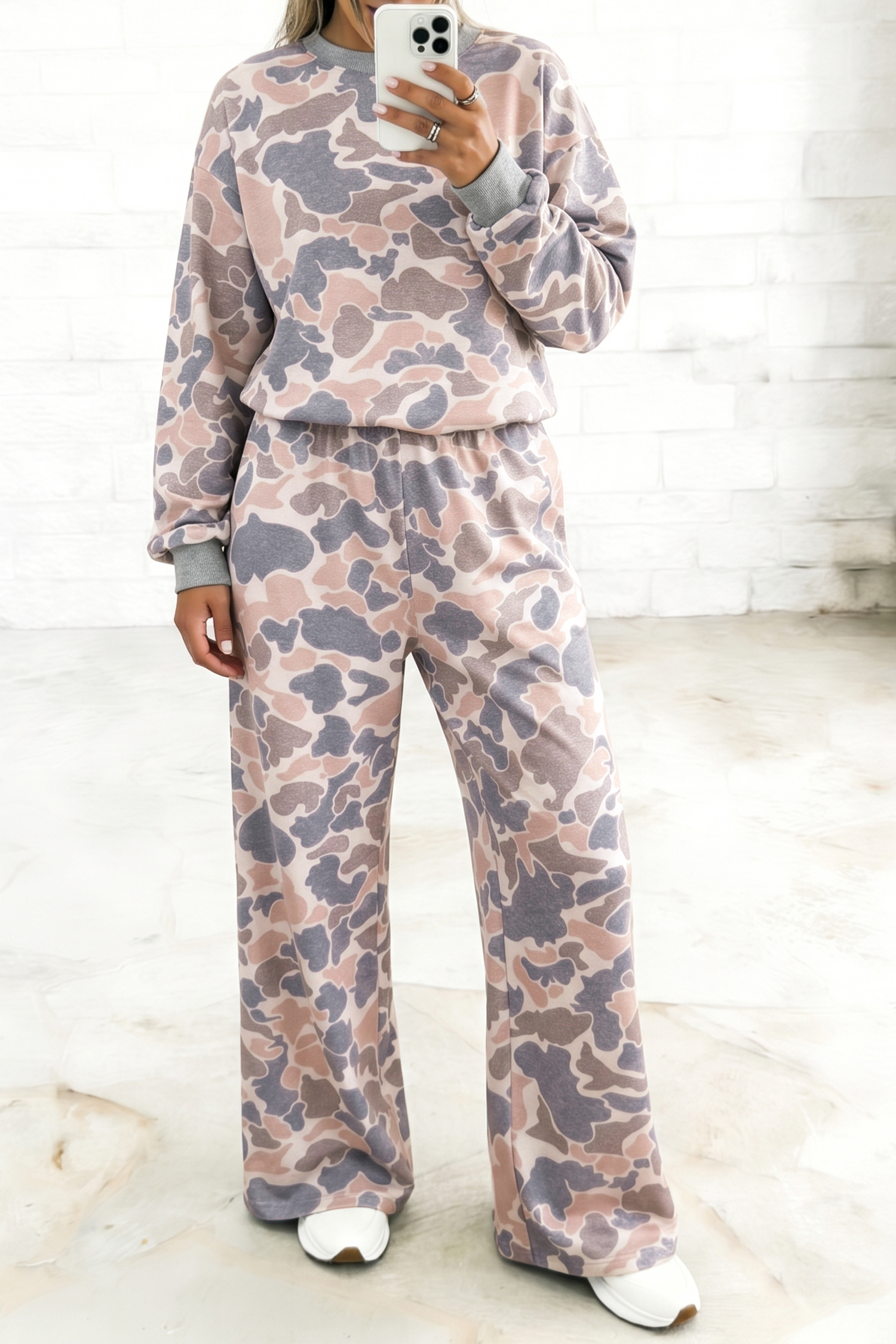Multicolour Camouflage Print Long Sleeve Top Loose 2pcs Pants Set - Imagen 3