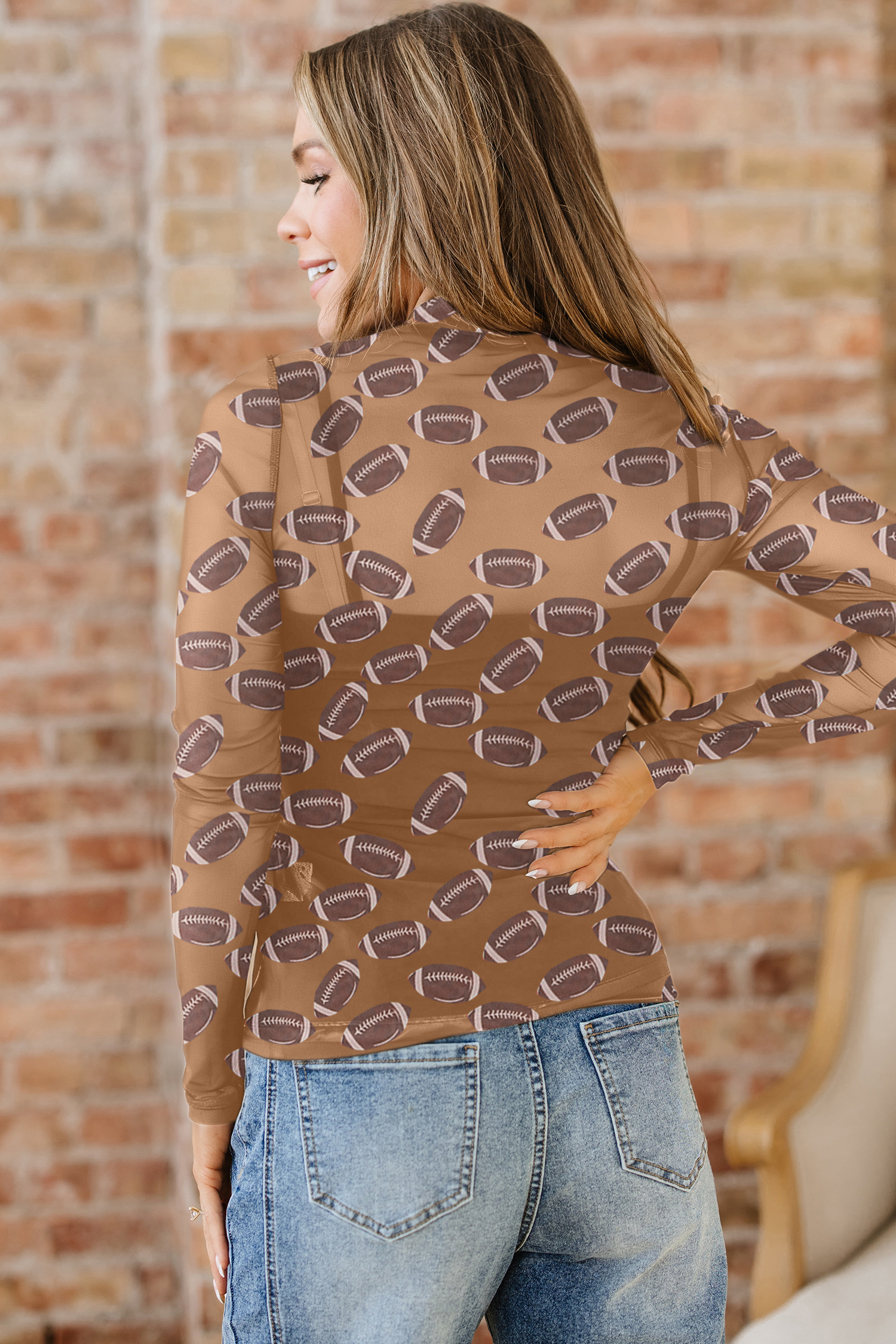 Black Rugby Game Day Sheer Mesh Long Sleeve Top - Imagen 8