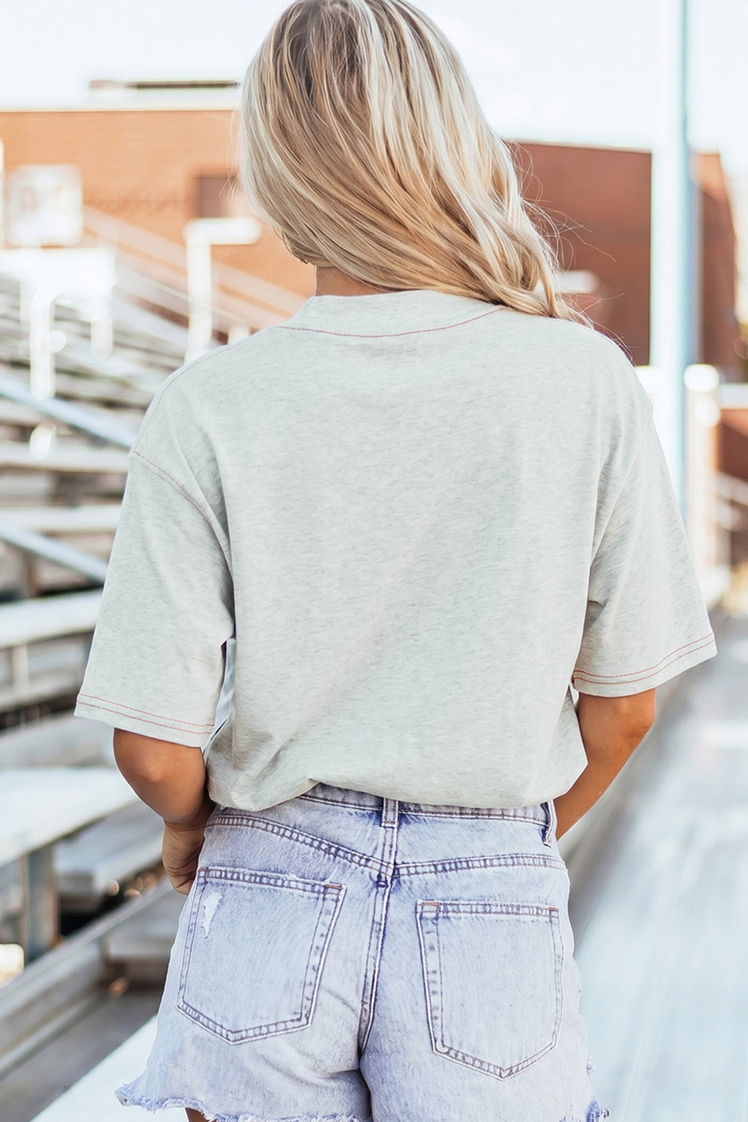 Light Grey GAME DAY/ FOOTBALL Double Side Printed Seam Detail Loose Tee - Image 3