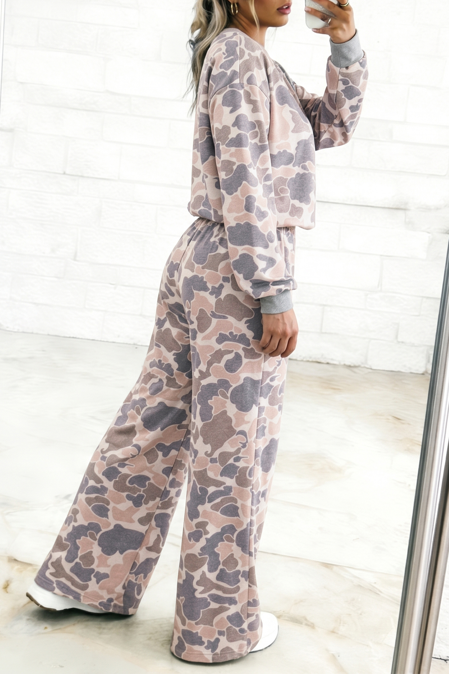 Multicolour Camouflage Print Long Sleeve Top Loose 2pcs Pants Set - Imagen 2