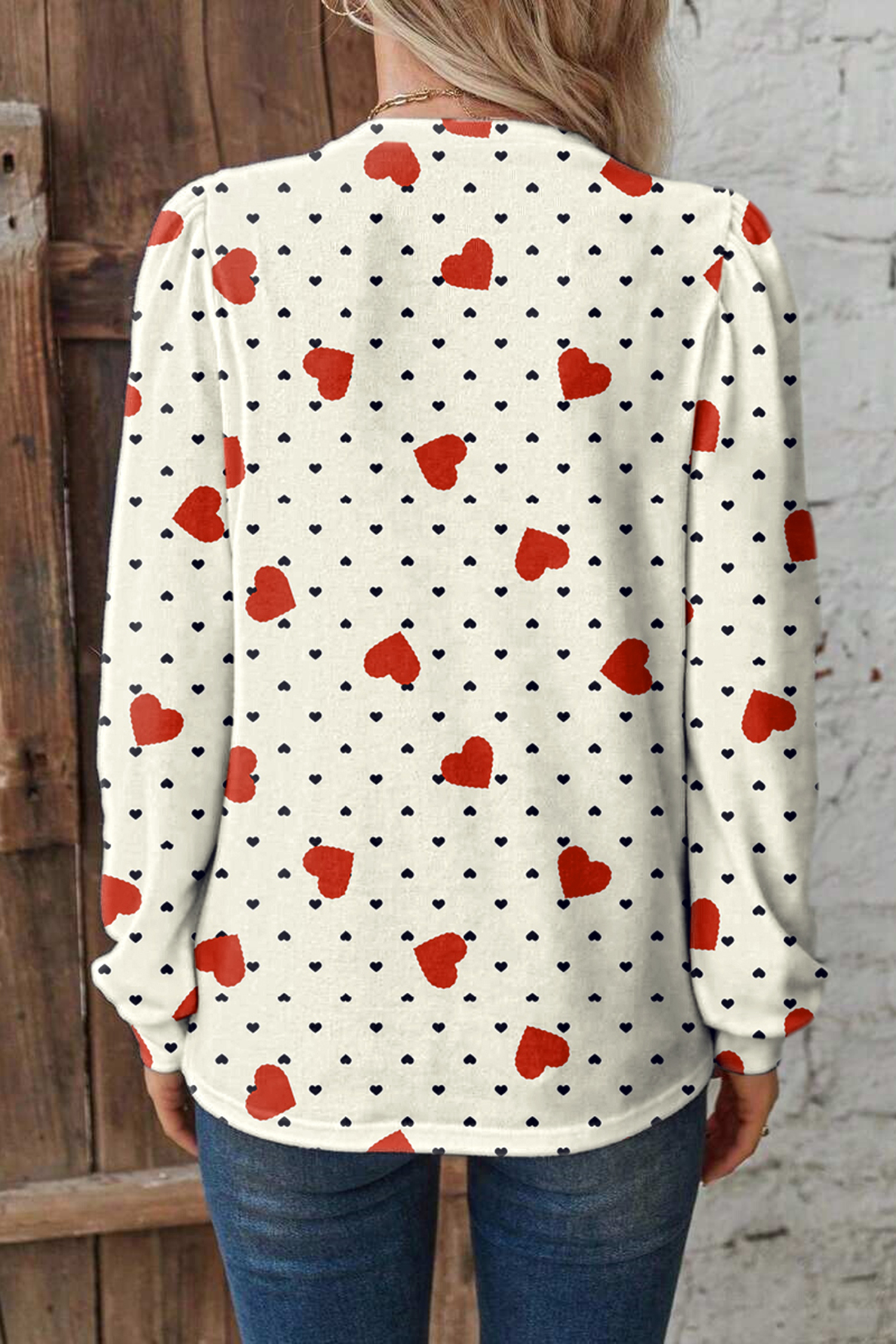Red Dotted Heart Festive Valentine Blouse - Imagen 5