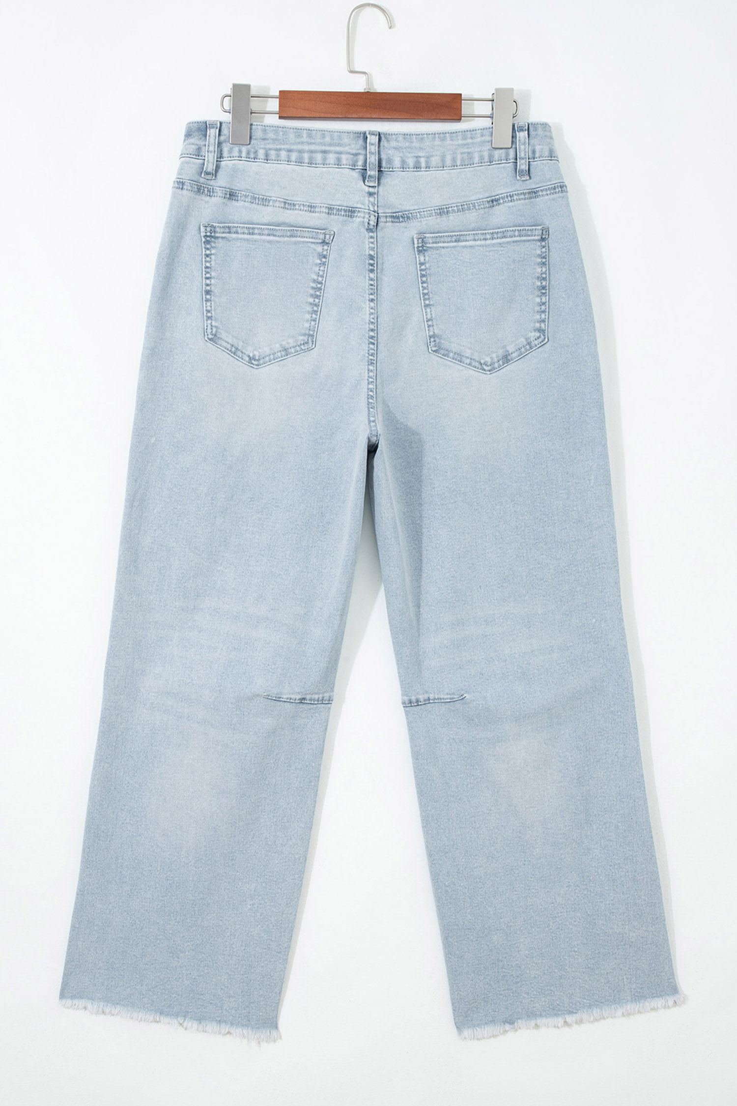 Beau Blue Sequin Rugby Pattern Raw Hem Casual Jeans - Image 6