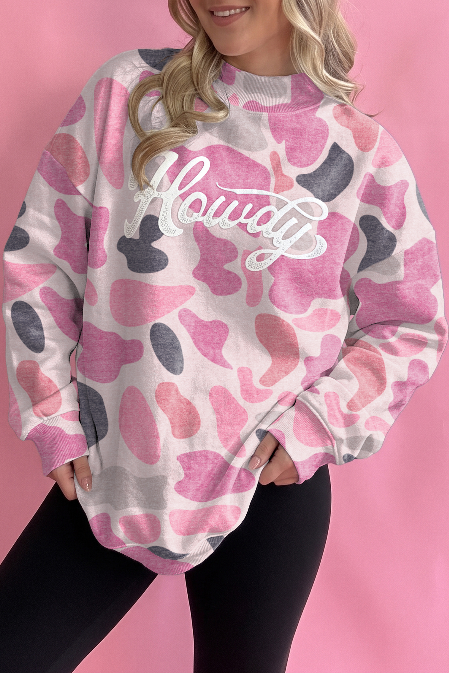 Multicolour Camo Print Howdy Western Style Baggy Pullover Sweatshirt - Image 14
