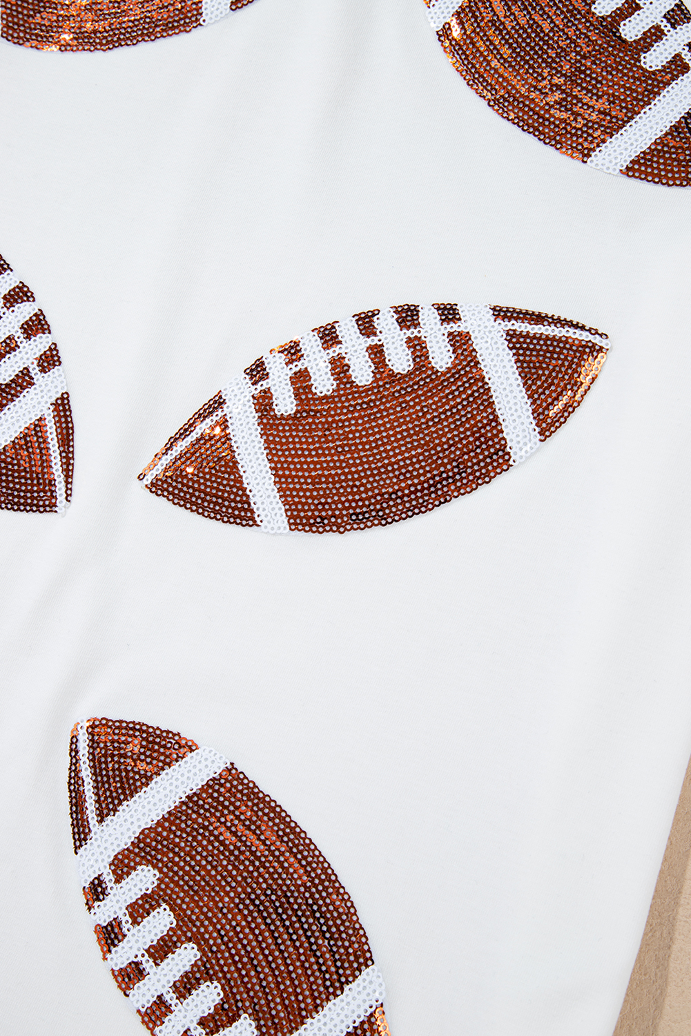 White Sequined Rugby Football Graphic Cotton T Shirt - Imagen 8