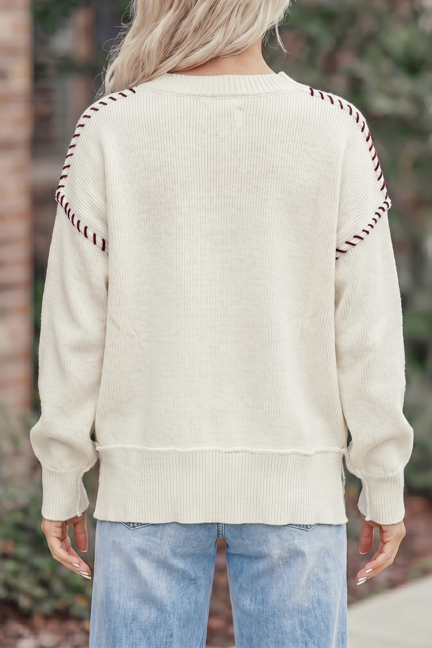 Beige Drop Shoulder Game Day Letter Print Pullover Sweater - Imagen 2