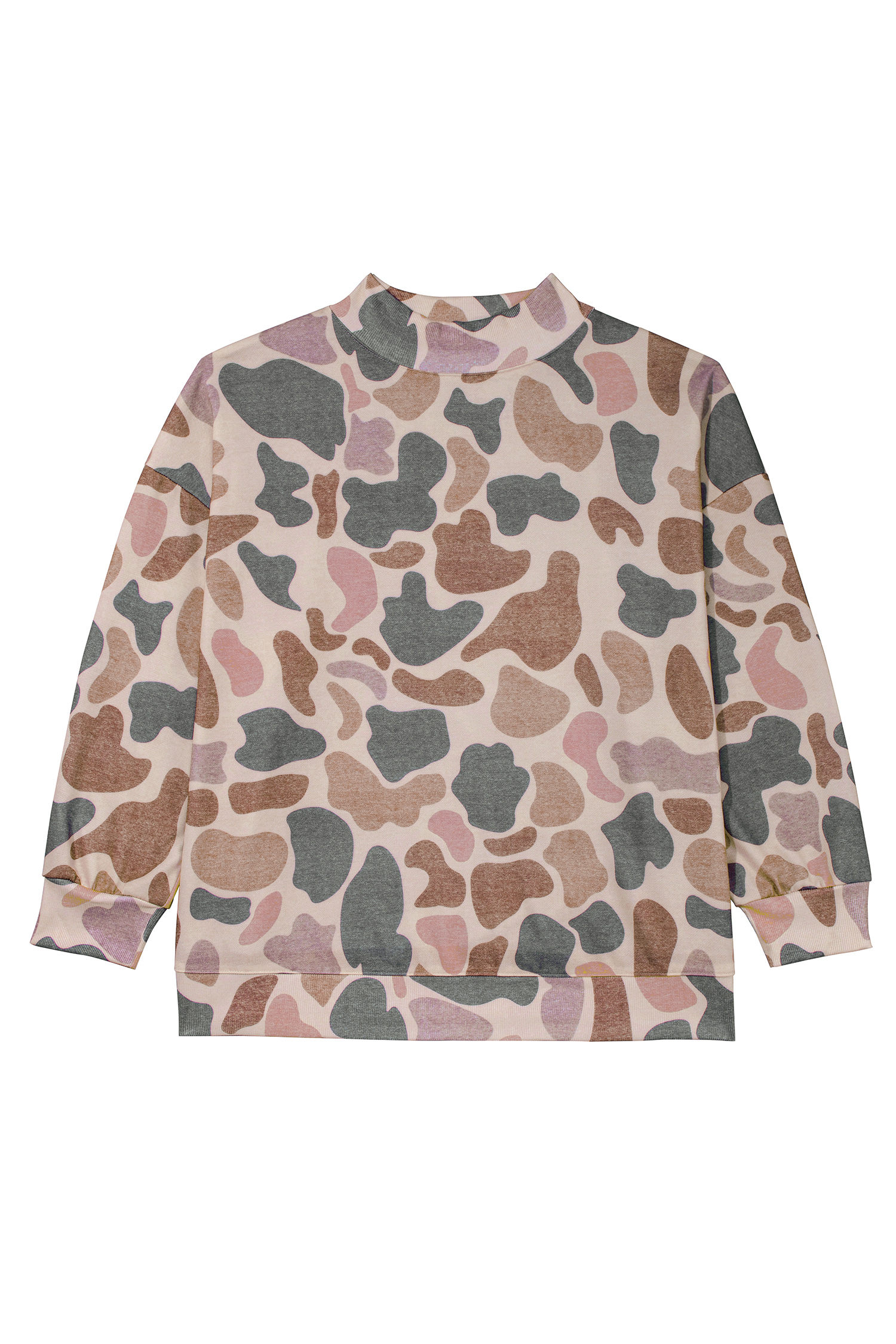 Multicolour Camo Print Ribbed Mock Neck Plus Size Sweatshirt - Imagen 12