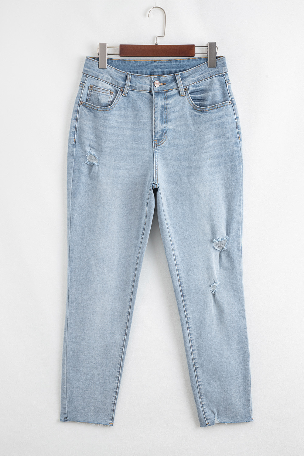 Beau Blue Mid Rise Ankle-Length Distressed Skinny Jeans - Imagen 3