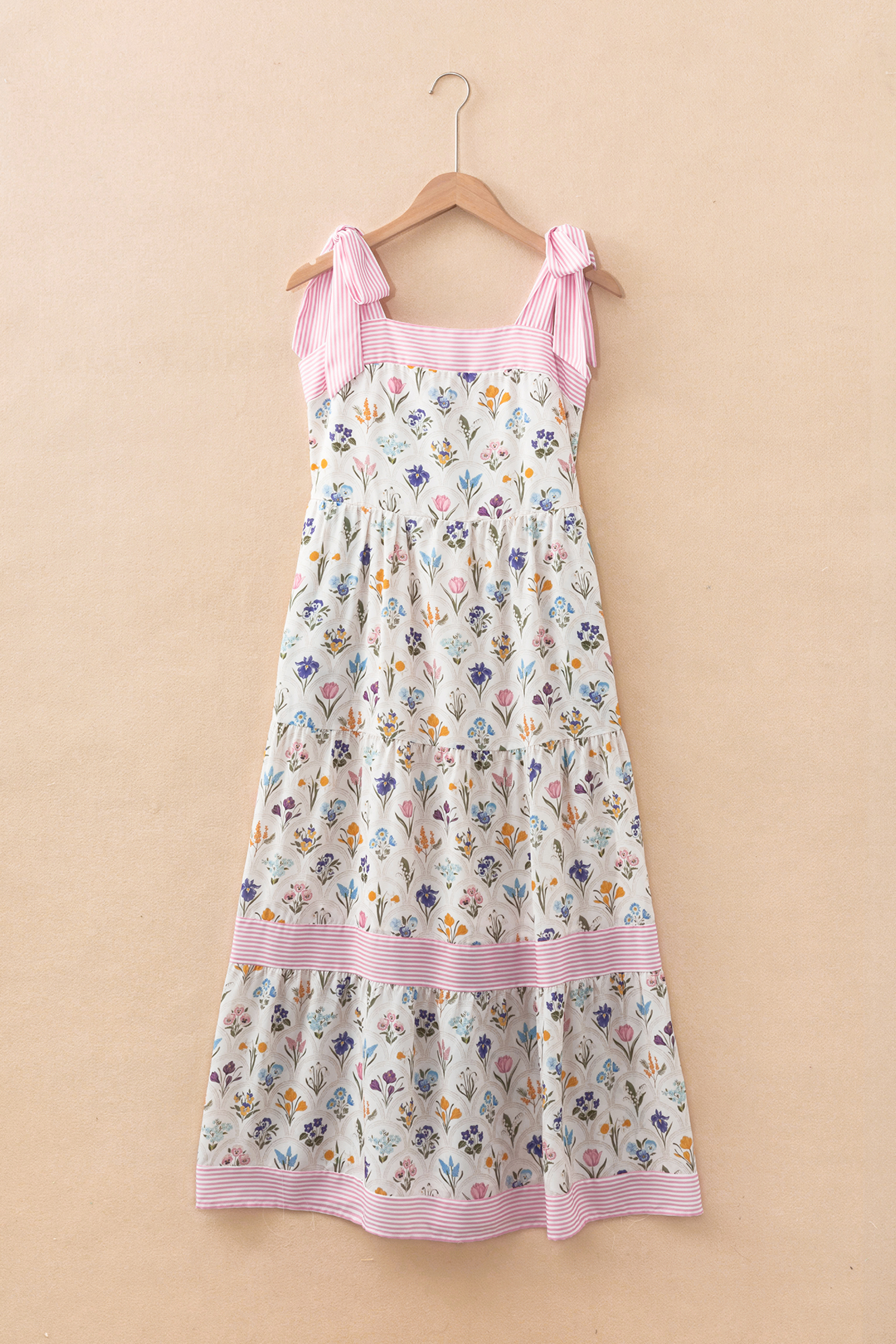 Multicolour Floral Print Striped Detail Knot Straps Maxi Dress - Image 5