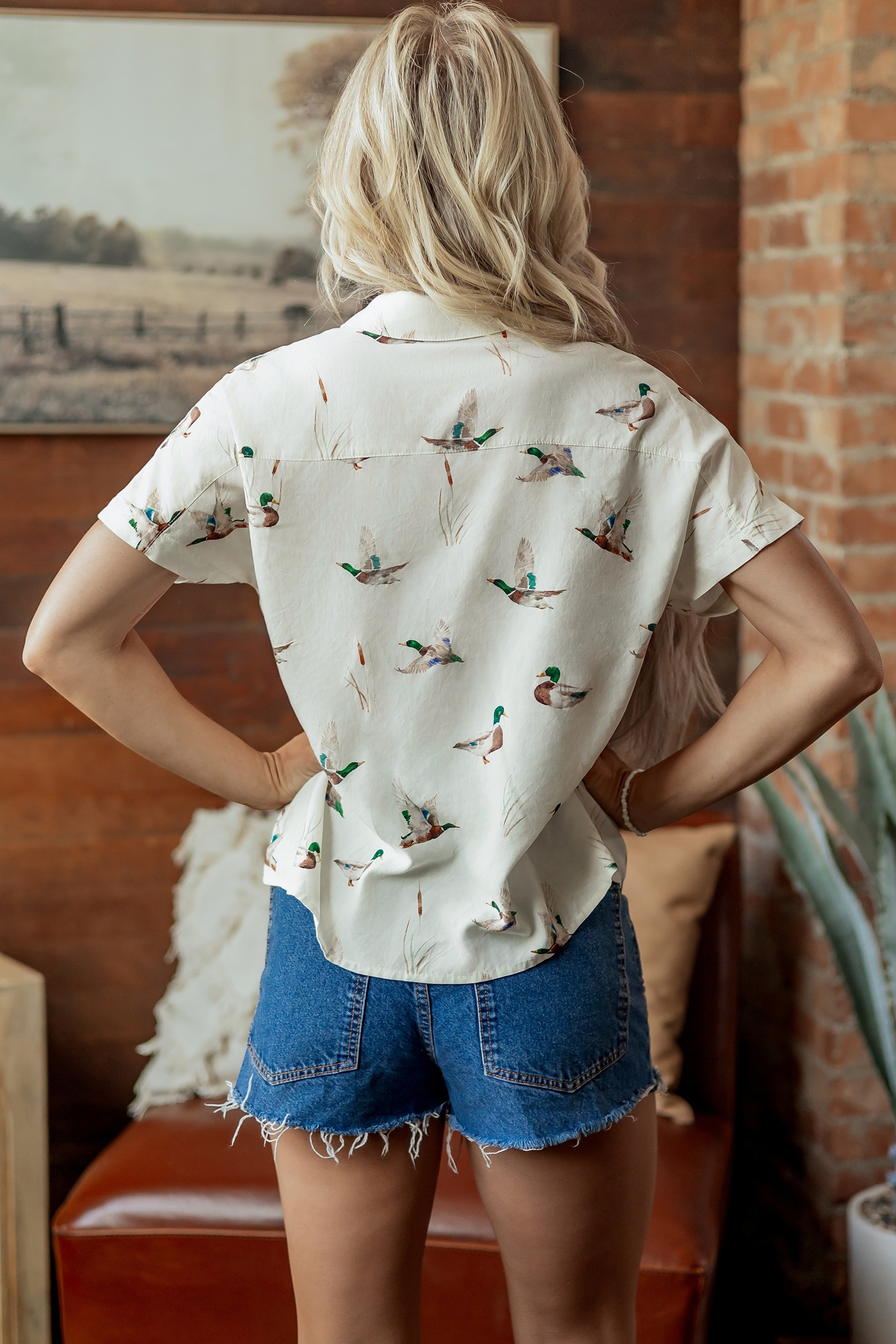 White Mallard Printed Button Flap Pocket Short Sleeve Shirt - Image 2