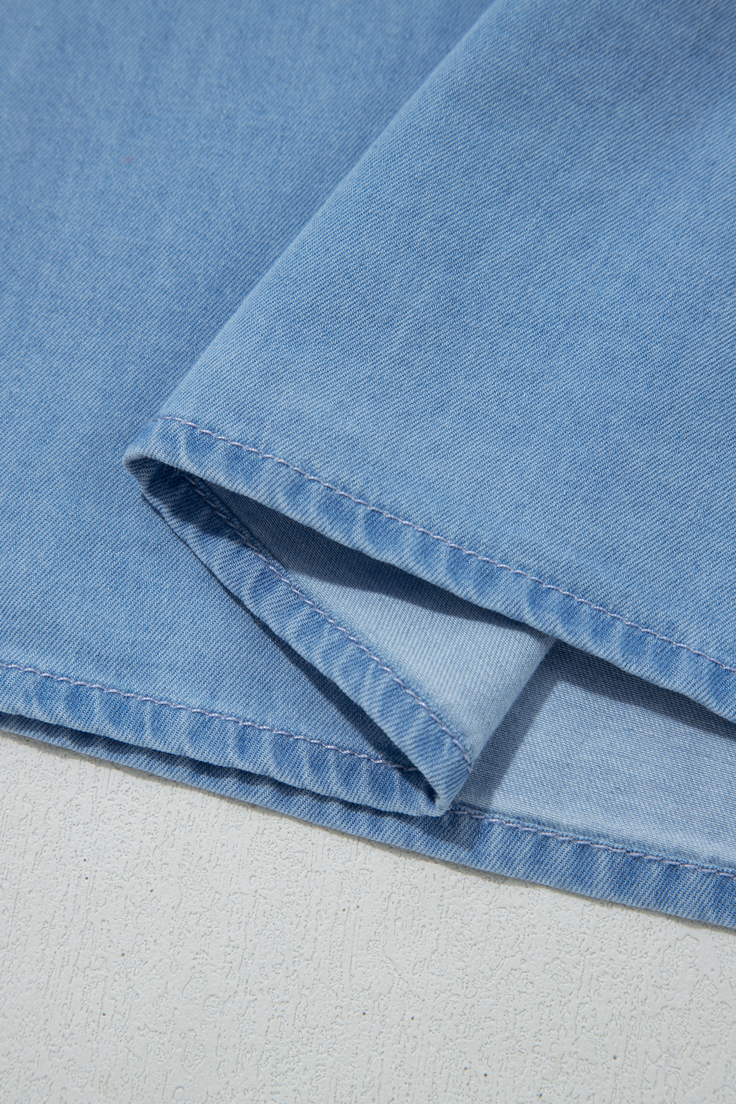 Beau Blue Western Ruffle V Neck Long Sleeve Chambray Blouse - Image 9
