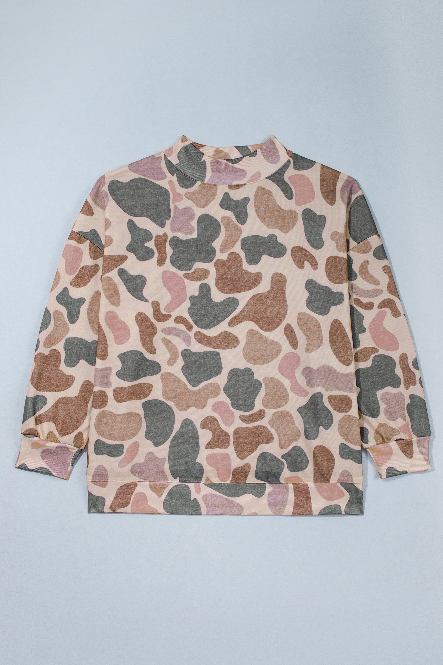 Multicolour Camo Print Ribbed Mock Neck Plus Size Sweatshirt - Imagen 4