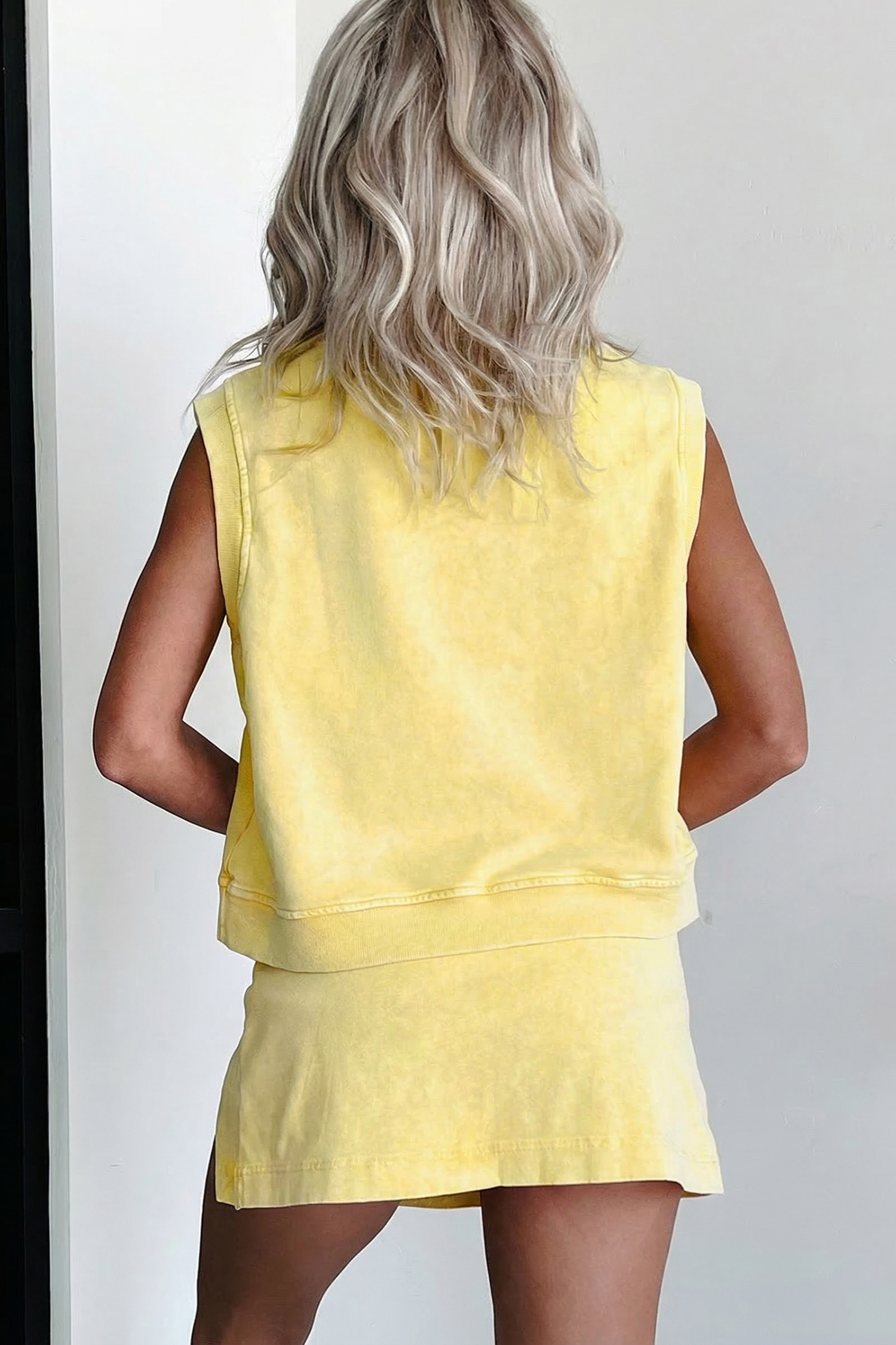 Phalaenopsis Solid Color Washed Sleeveless Top Split Skort Cotton 2pcs Outfit - Imagen 11