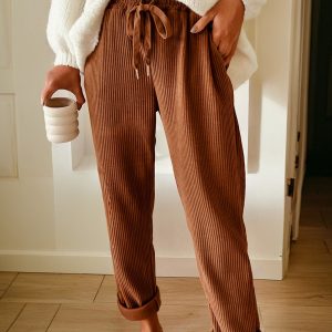 Dearlove Chestnut Drawstring Elastic Waist Casual Corduroy Pants