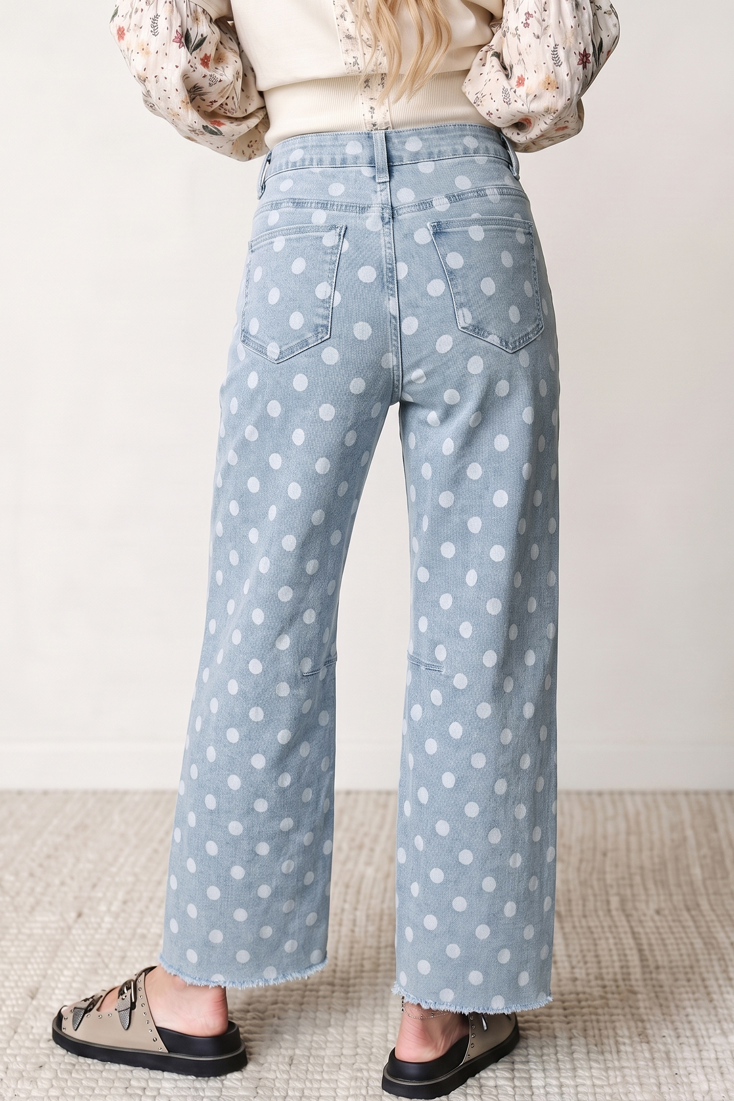 Sky Blue Polka Dot Casual Slim Fit Jeans - Image 2