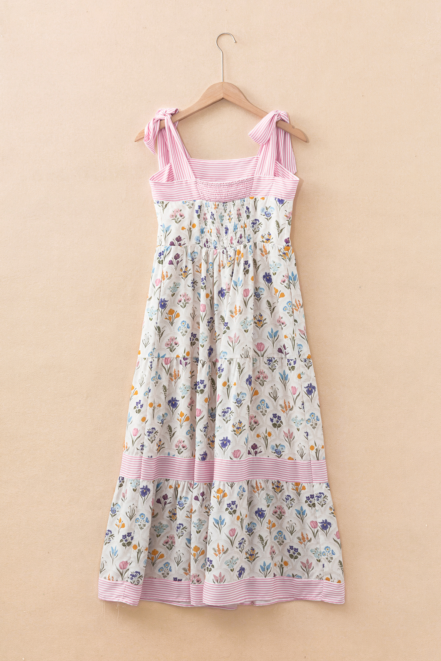 Multicolour Floral Print Striped Detail Knot Straps Maxi Dress - Image 6