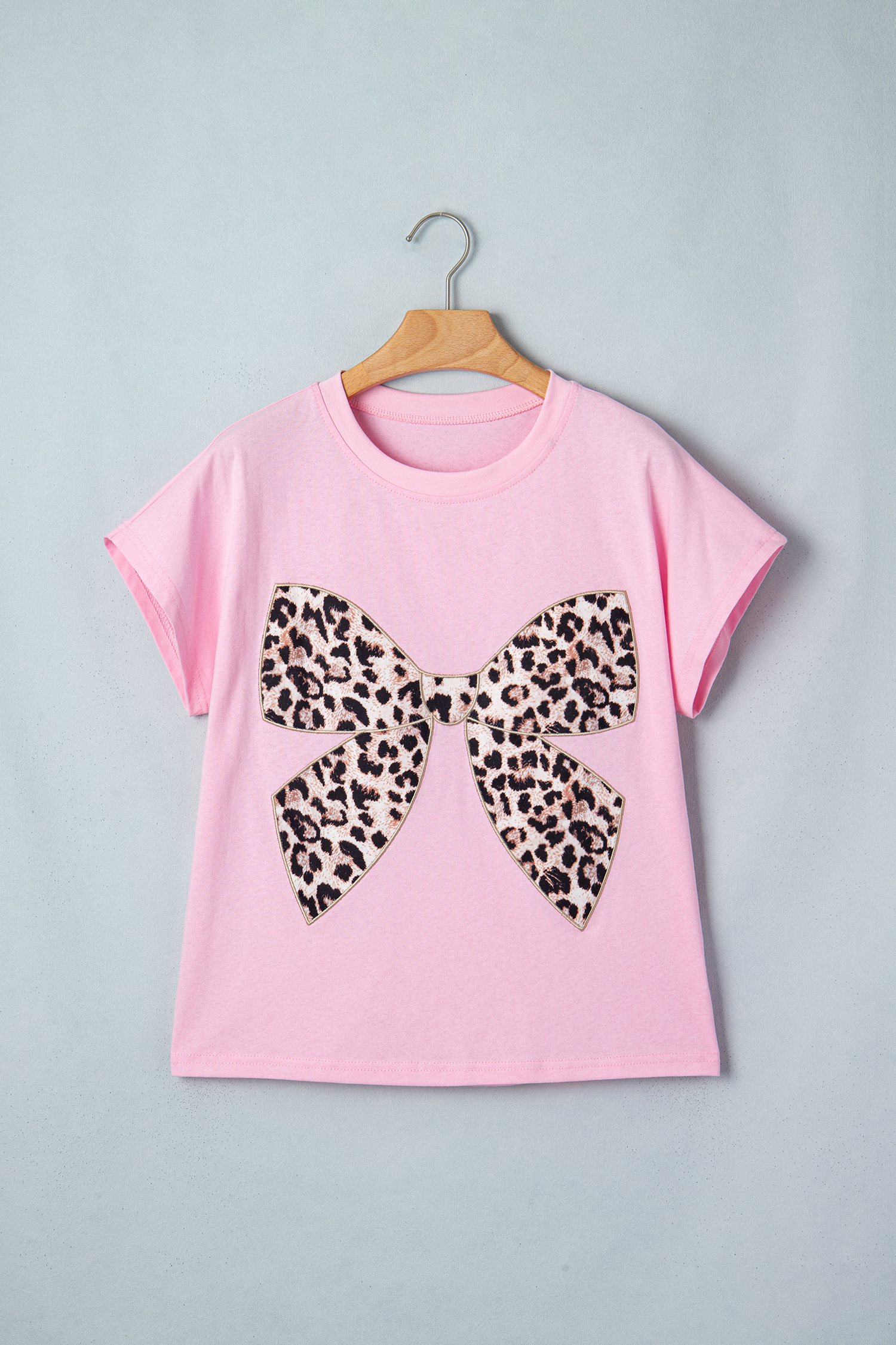 Black Leopard Bow Embroidered Cotton Round Neck T Shirt - Image 9