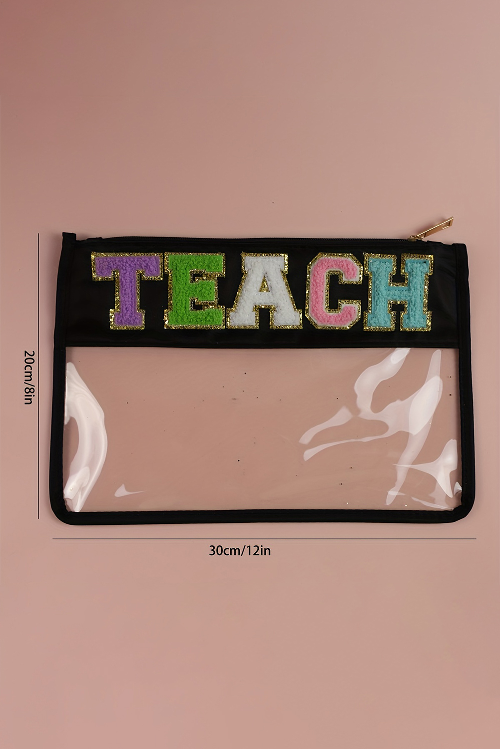 Black TEACH Glitter Chenille Clear PVC Makeup Bag - Image 7