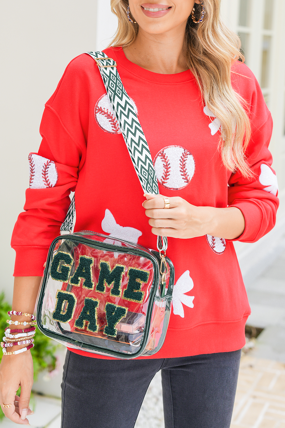 Blackish Green Game Day Clear PVC PU Material 23x15cm Single Shoulder Bag - Imagen 3