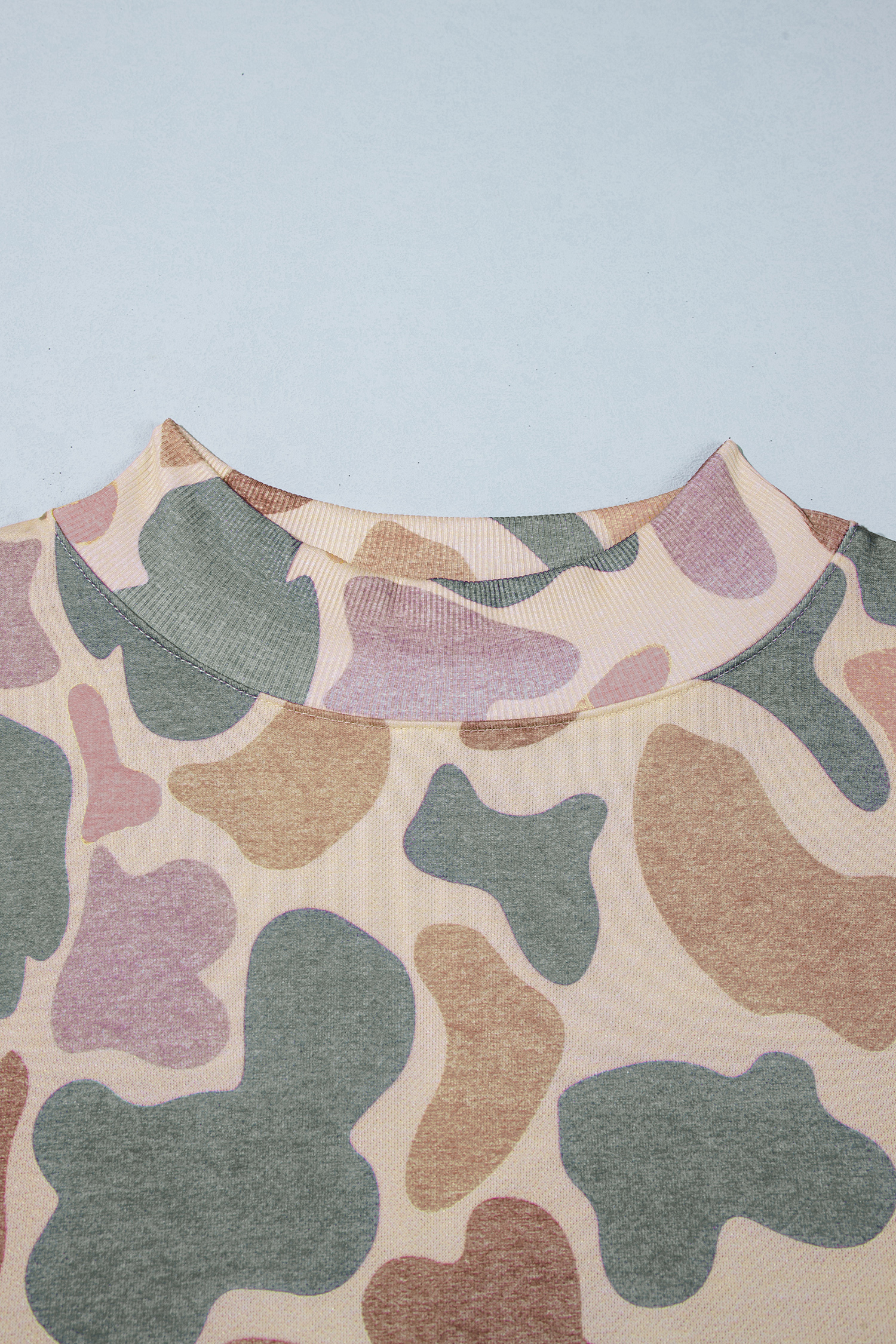 Multicolour Camo Print Ribbed Mock Neck Plus Size Sweatshirt - Imagen 6