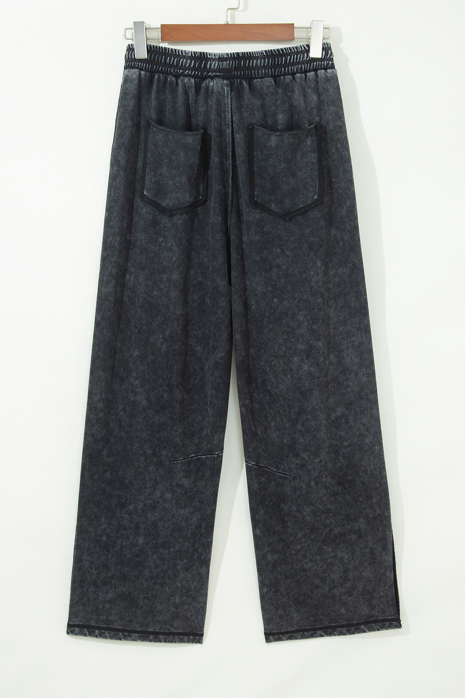 Black Mineral Wash Raw Seam Drawstring Elastic Waist Barrel Pants - Image 5