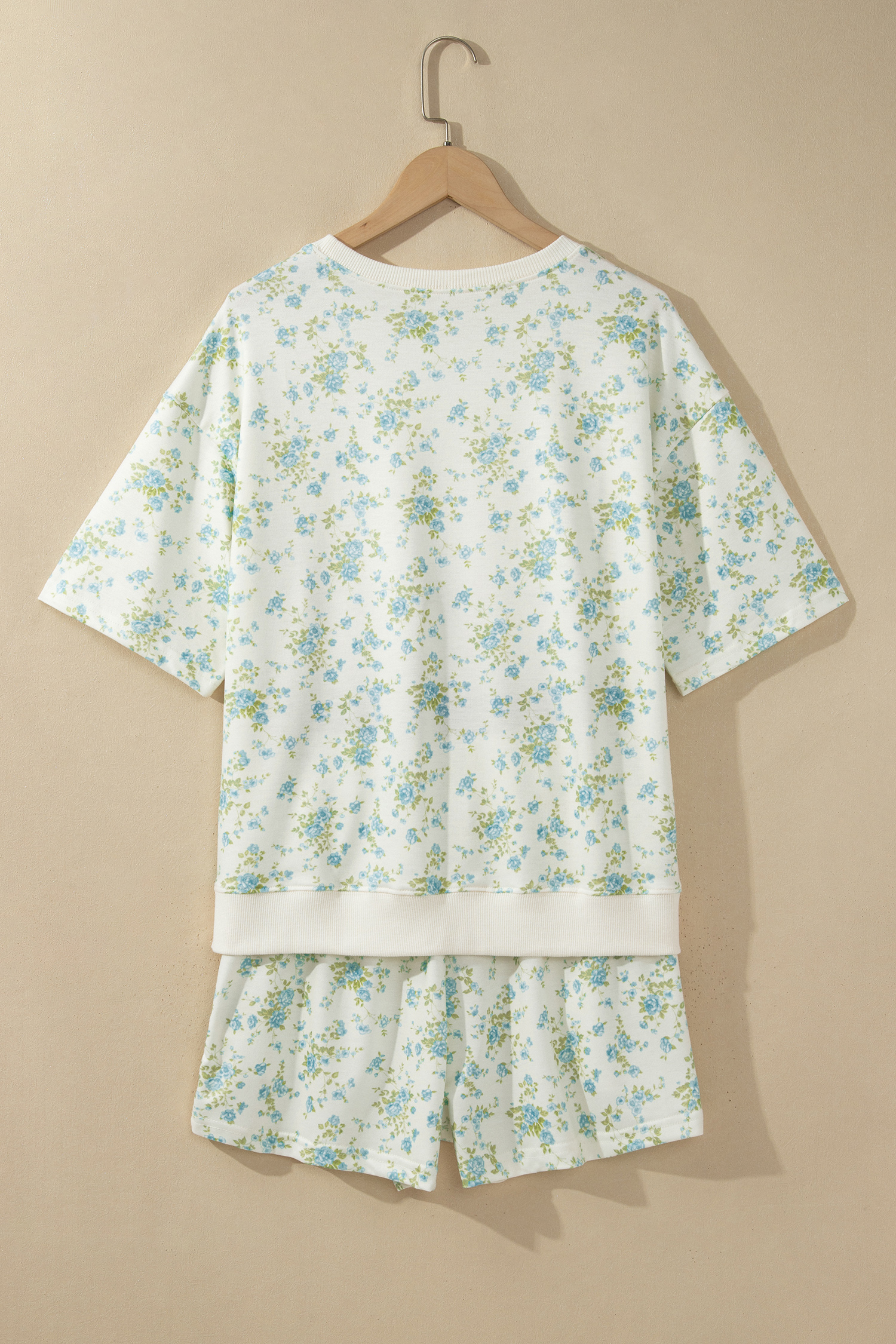 Pink Floral Print Short Sleeve Elastic Waist Pocket Two Piece Set - Imagen 8