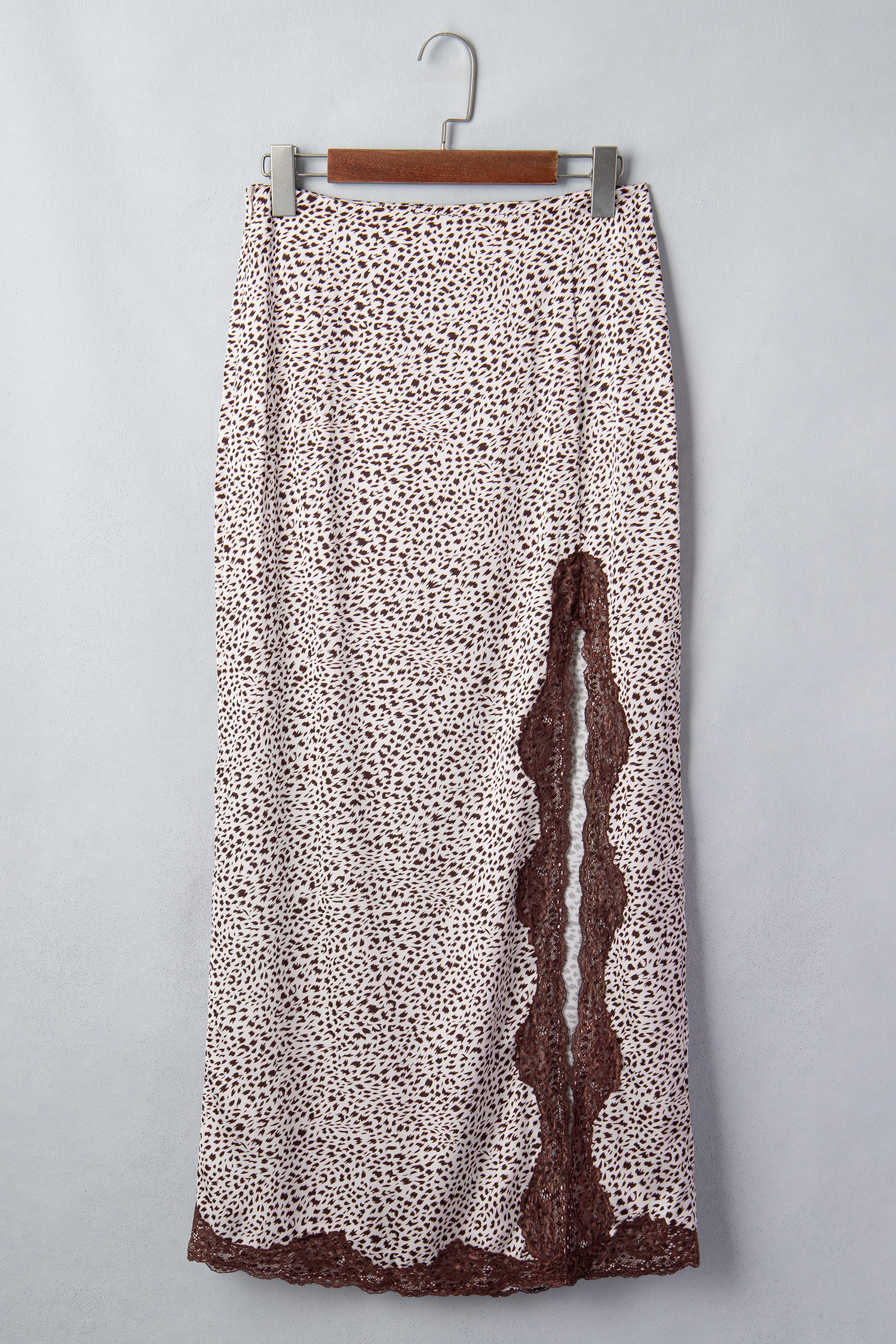 Brown Cheetah Print Trim Split Long Western Skirt - Image 4